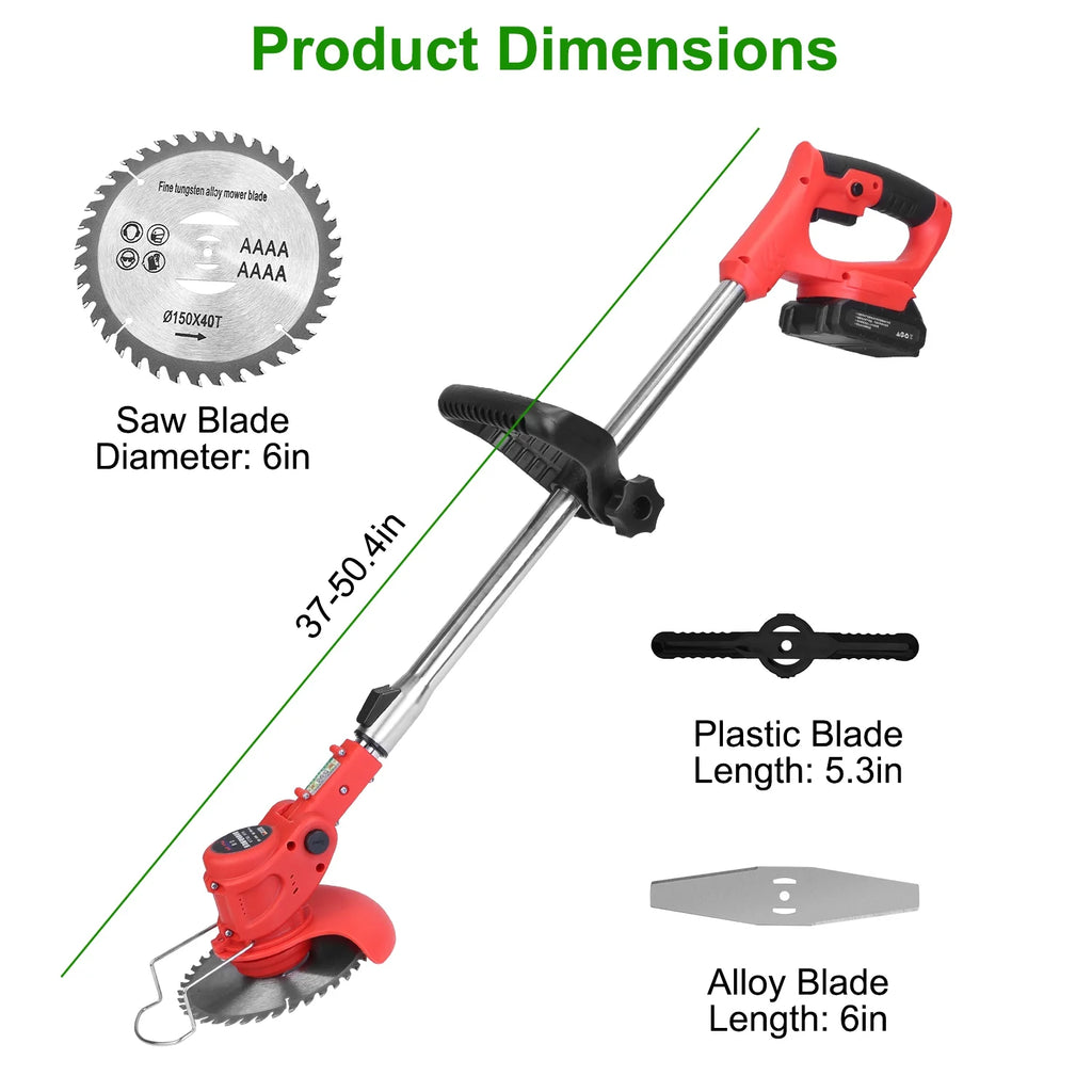 1Set Electric Cordless Grass Trimmer with 2 Alloy Saw Blades 2 Alloy Blades 10 Plastic Blades 2 Rechargeable Batteries Goggles Gloves Auxiliary Handle Fedex Shipping