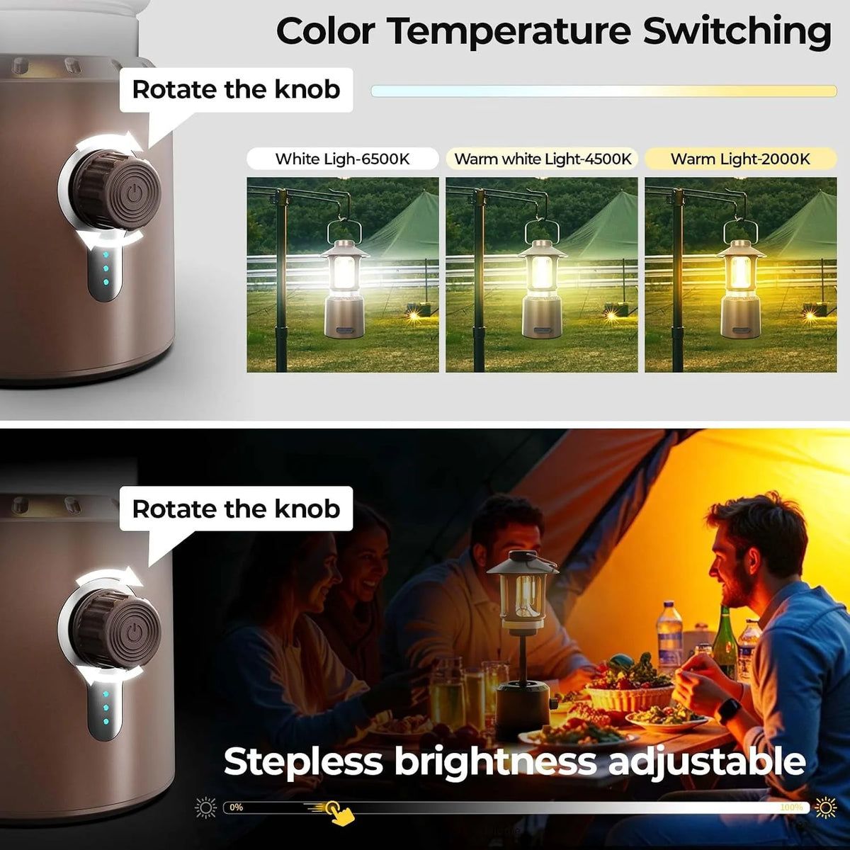Rechargeable Camping Lantern | 8000Mah | 3 Light Modes | Adjustable Brightness & Height | up to 80Hrs | Vintage | Copper
