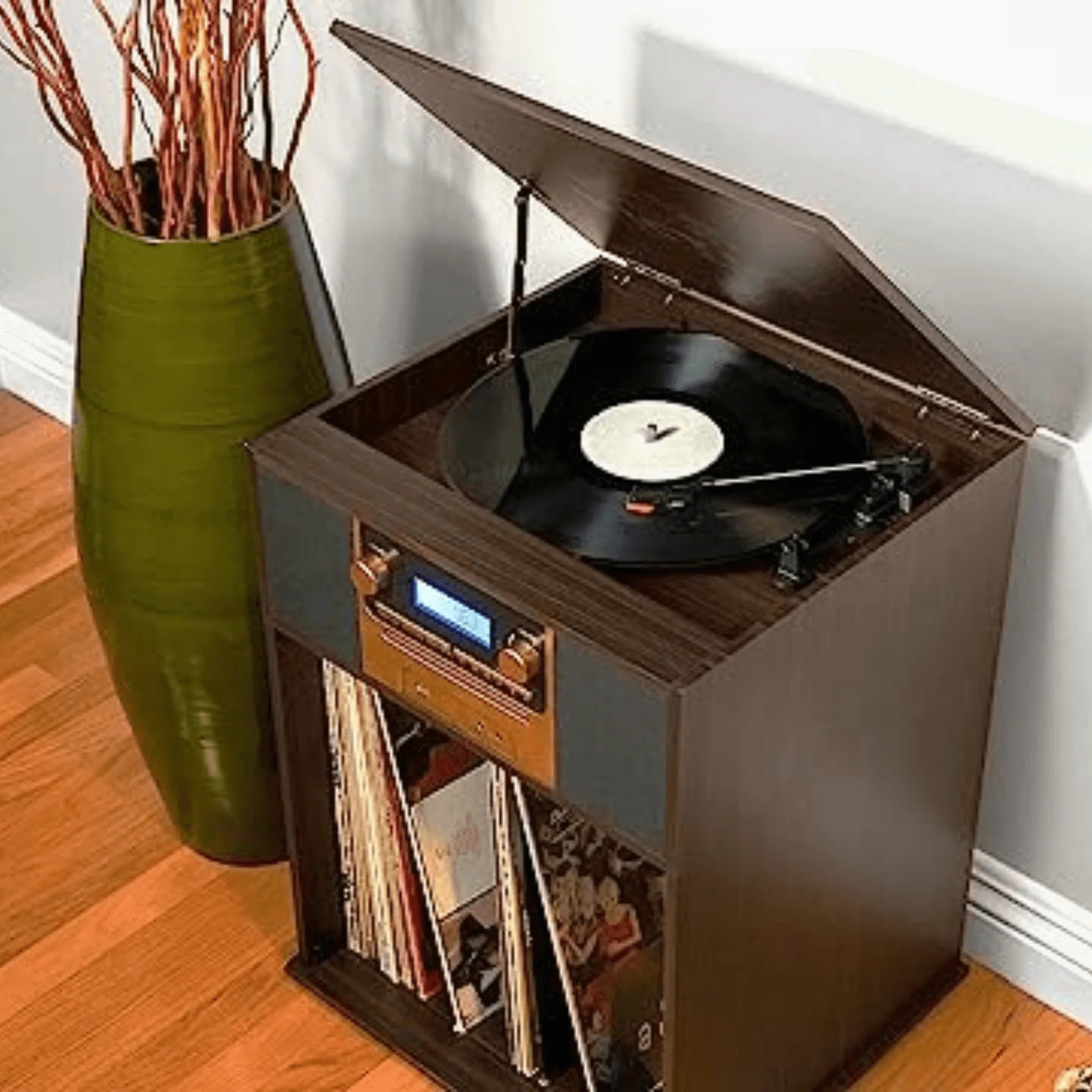 Victor Boyleston 7-In-1 3-Speed Turntable Music Center W Album Storage and USB Port