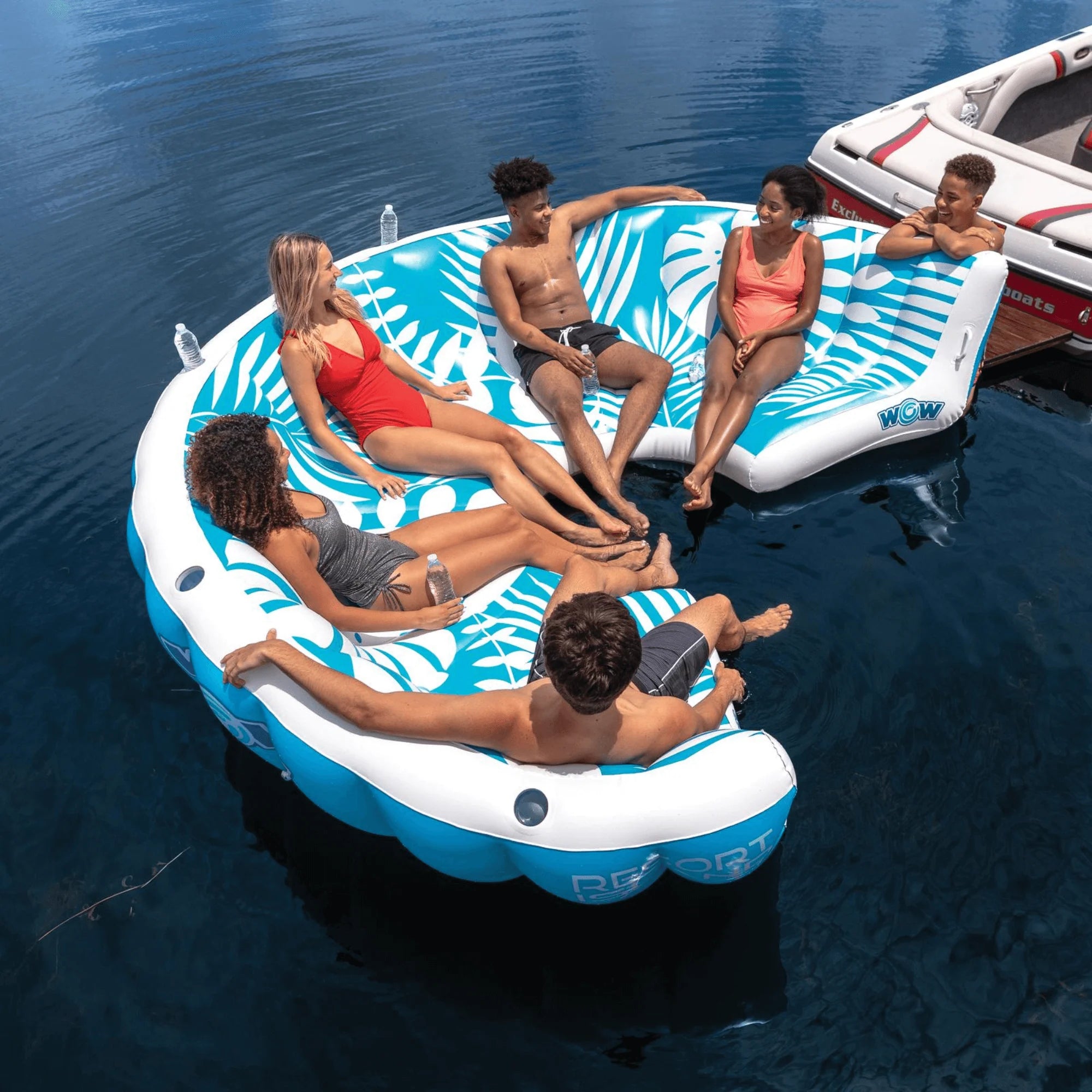 WOW Watersports Inflatable Lounging Resort Island for 6-8 People W Cup Holders