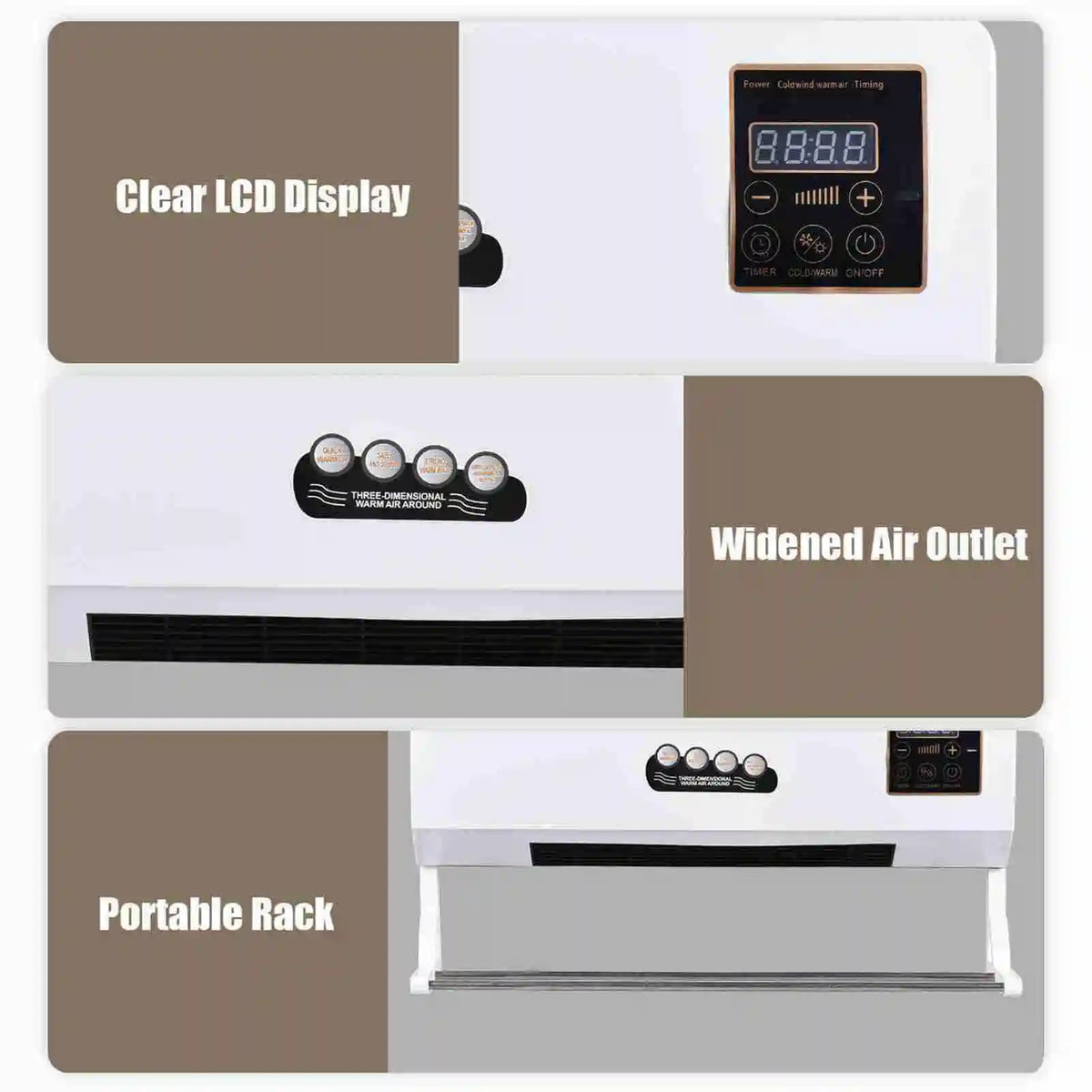 NEW Heater with Fan Heater Fan 2 in 1 Heating Nature Wind Timing Digital Display Wall Mounted Space Heater for Home Dormitory