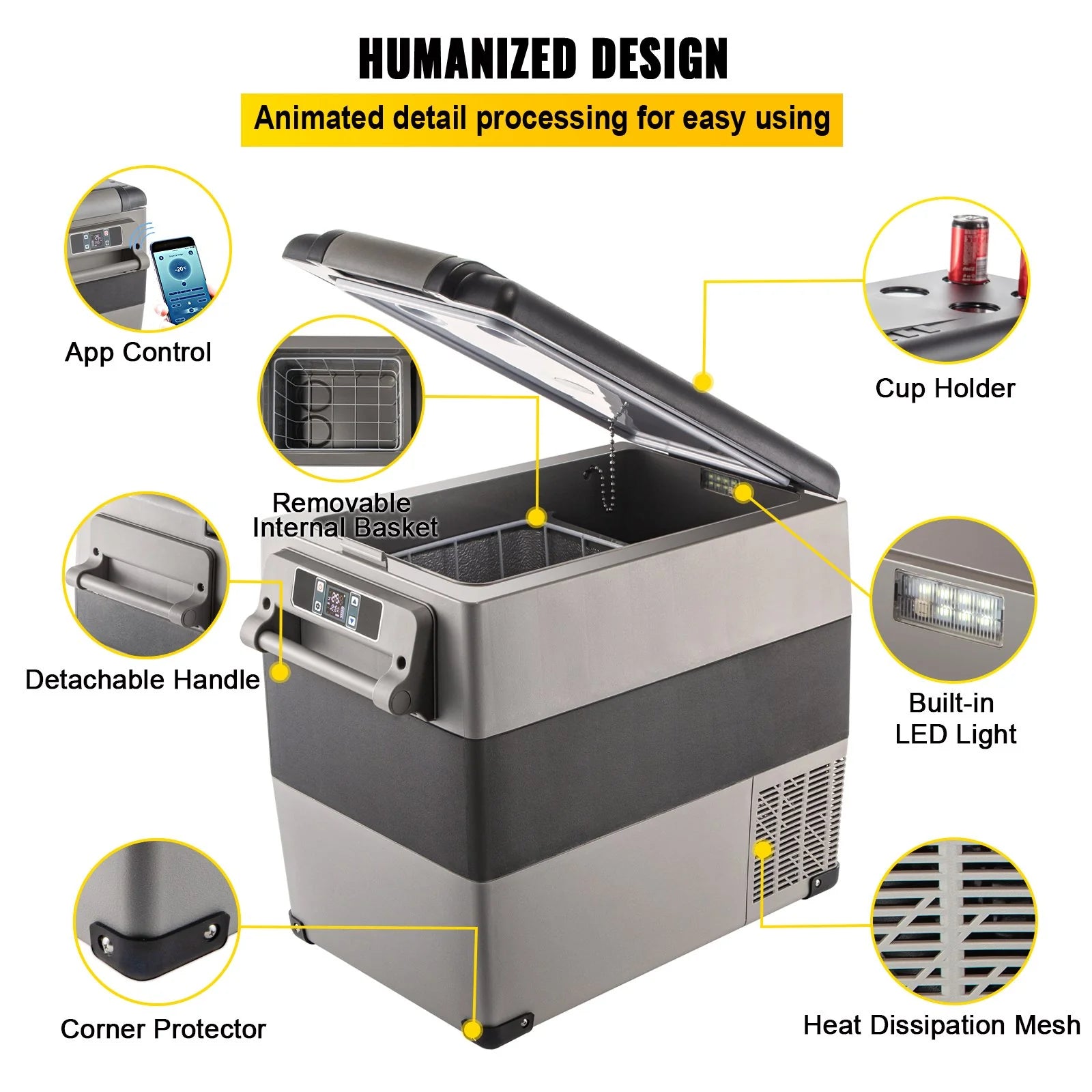 VEVOR 12 Volt Refrigerator, 58 Quart Car Refrigerator, Dual Zone Portable Refrigerator,Rv Refrigerator with 12/24V DC and 110-240V AC, Freezer Fridge Cooler, for Car, RV, Camping and Home Use
