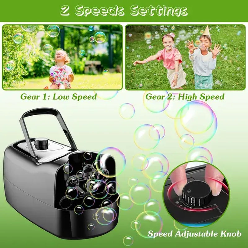 Bubble Maker Automatic Bubble Blower Portable Bubble Blowing Machine with 2 Speeds Handle 3000-4000 Bubbles per Minute Plug-In Battery Powered