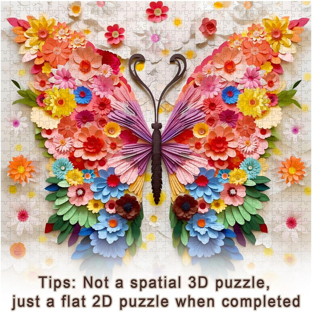 Butterfly Puzzles for Adults 1000 Pieces, Challenging Colorful Flower Butterflies Puzzles with Paper Art, Difficult Animal Plant Jigsaw Puzzles for Adults