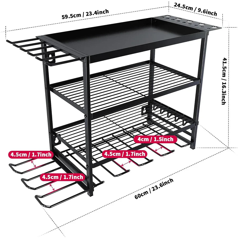 Power Tool Organizer 4 Layer Wall Mounted Storage Rack with Hooks Heavy-Duty Drill Holder Garage Tools Storage Rack for Workshop