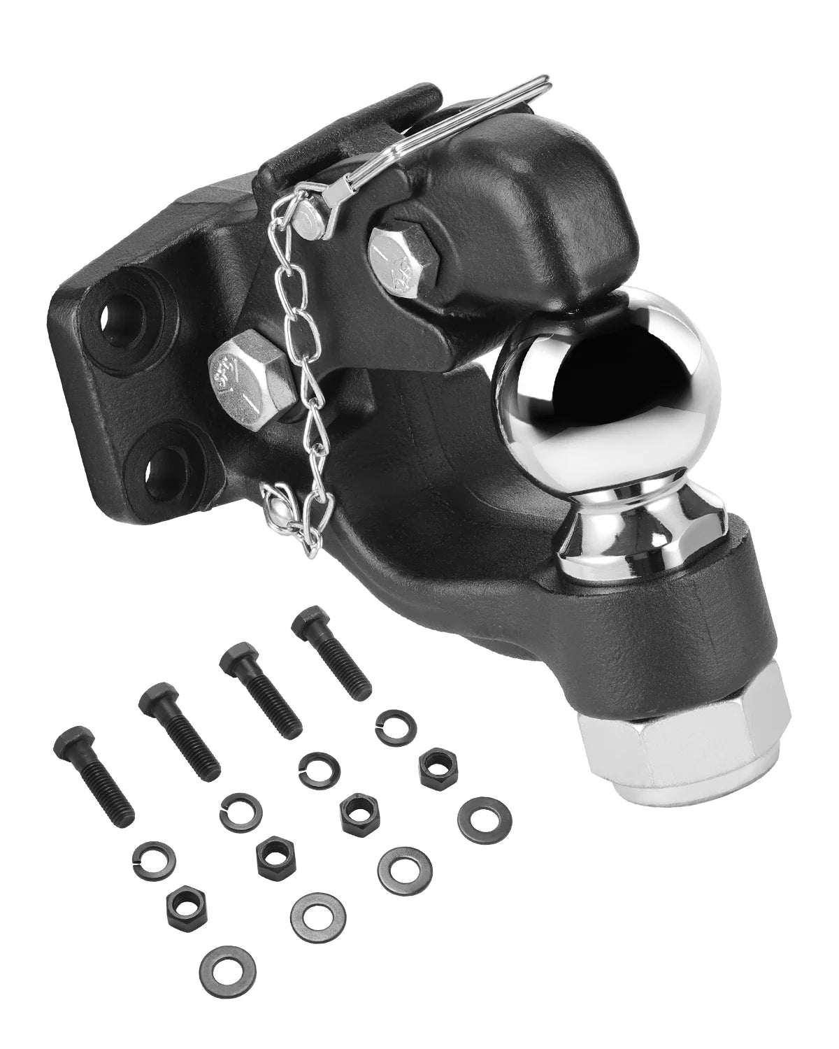 Pintle Hook, 30000 Lbs Towing Capacity, Trailer Hitches Receiver Hook Combination 2-5/16-Inch Hitch Ball, Fits 2.5 to 3-Inch Lunette Ring with Mounting Kit, Wear-Resistant, Black Powder Coat