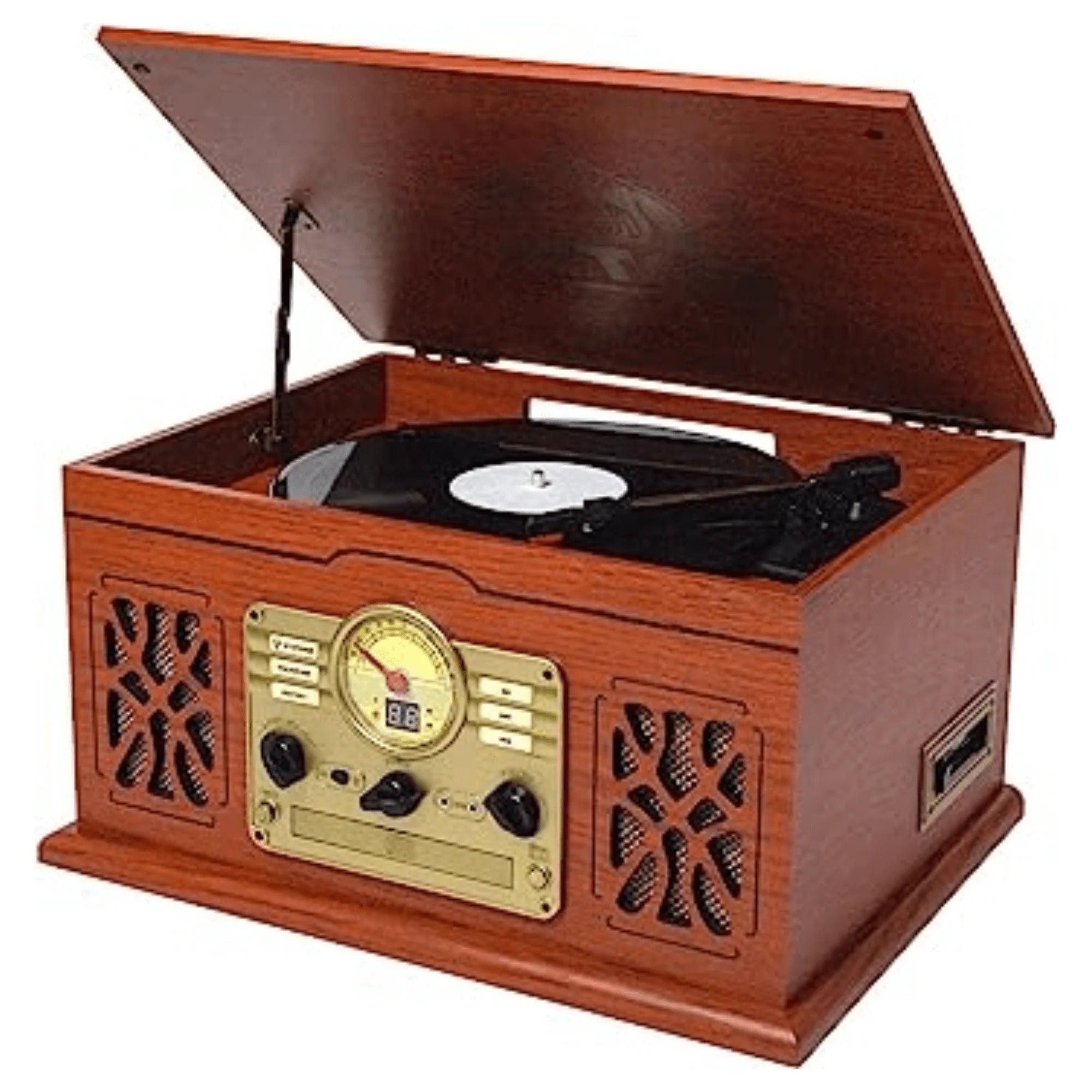 Victor State 7-In-1 Wood Music Center with 3-Speed Turntable and Dual Bluetooth