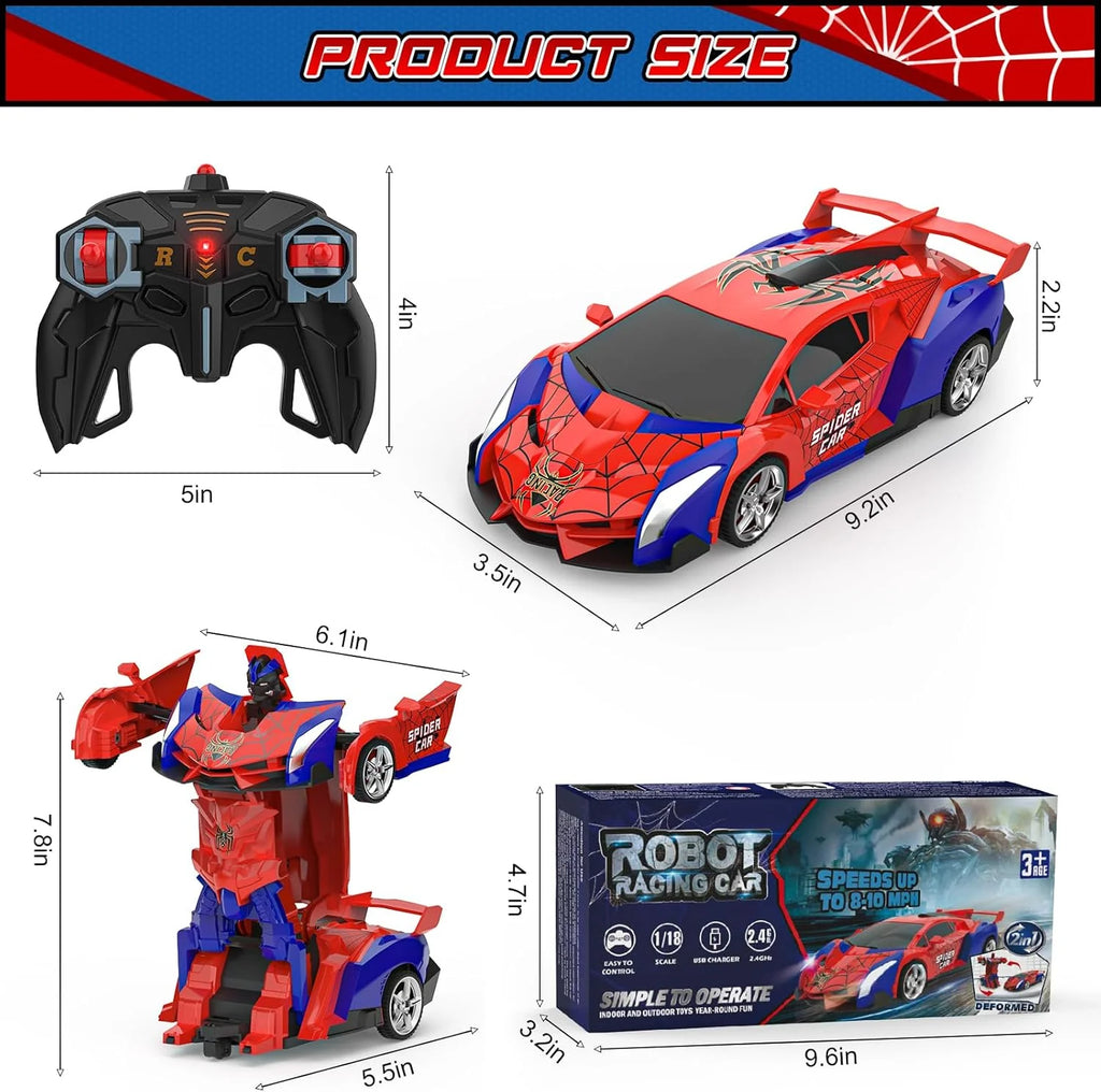 Rc Cars for Boys 4-7 8-12, 2.4Ghz Remote Control Car 1:18 Scale Transforming Robot, One-Button Deformation 360° Rotation Car Toy Gifts for Boys 3-5