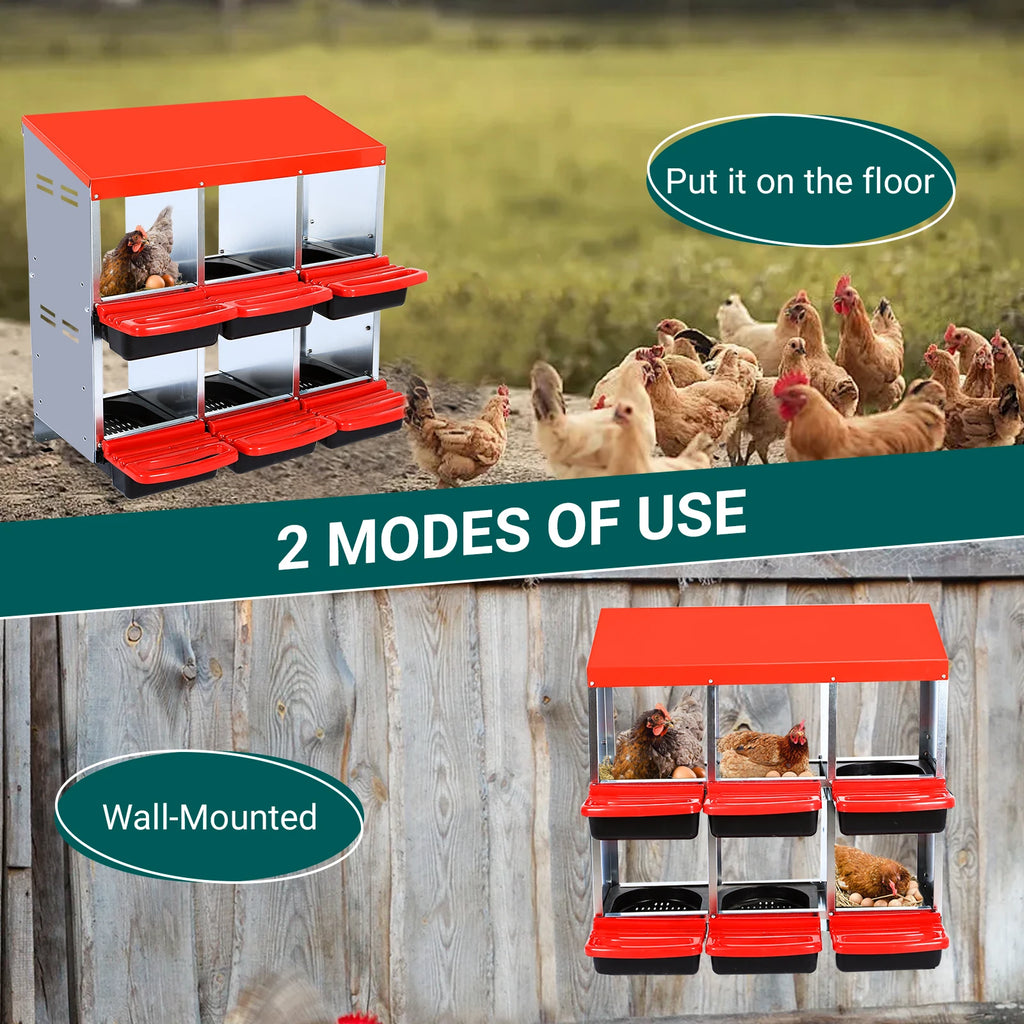 6/8/10 Holes Chicken Nesting Boxes Multi Compartments Metal Laying Boxes with Roll Out Egg Collection for Chickens Hens Ducks