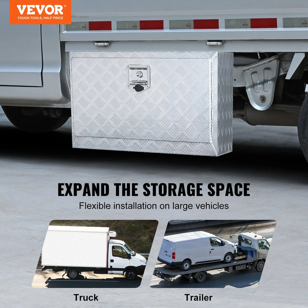 VEVOR Underbody Truck Box, 30¡_14¡_16 Pickup Storage Box, Heavy Duty Aluminum Diamond Plate Tool Box with Lock and Keys, Waterproof Trailer Storage Box with T-Handle Latch for Truck, Van, Trailer