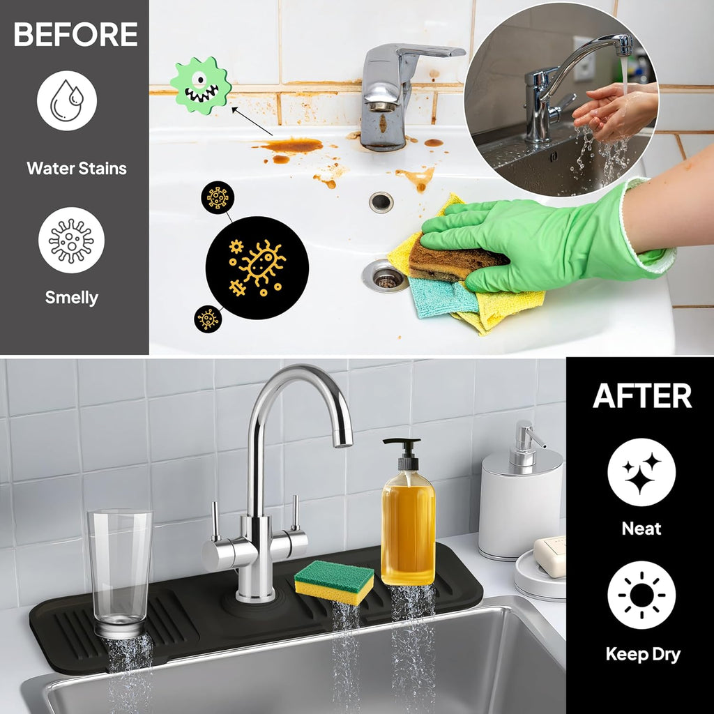Faucet Mat for Kitchen Sink, Silicone Sink Splash Guard, Fast Drying Faucet Drip Catcher Tray, Water Splash Guard & Countertop Protector, Sink Drying Mat for Kitchen & Bathroom