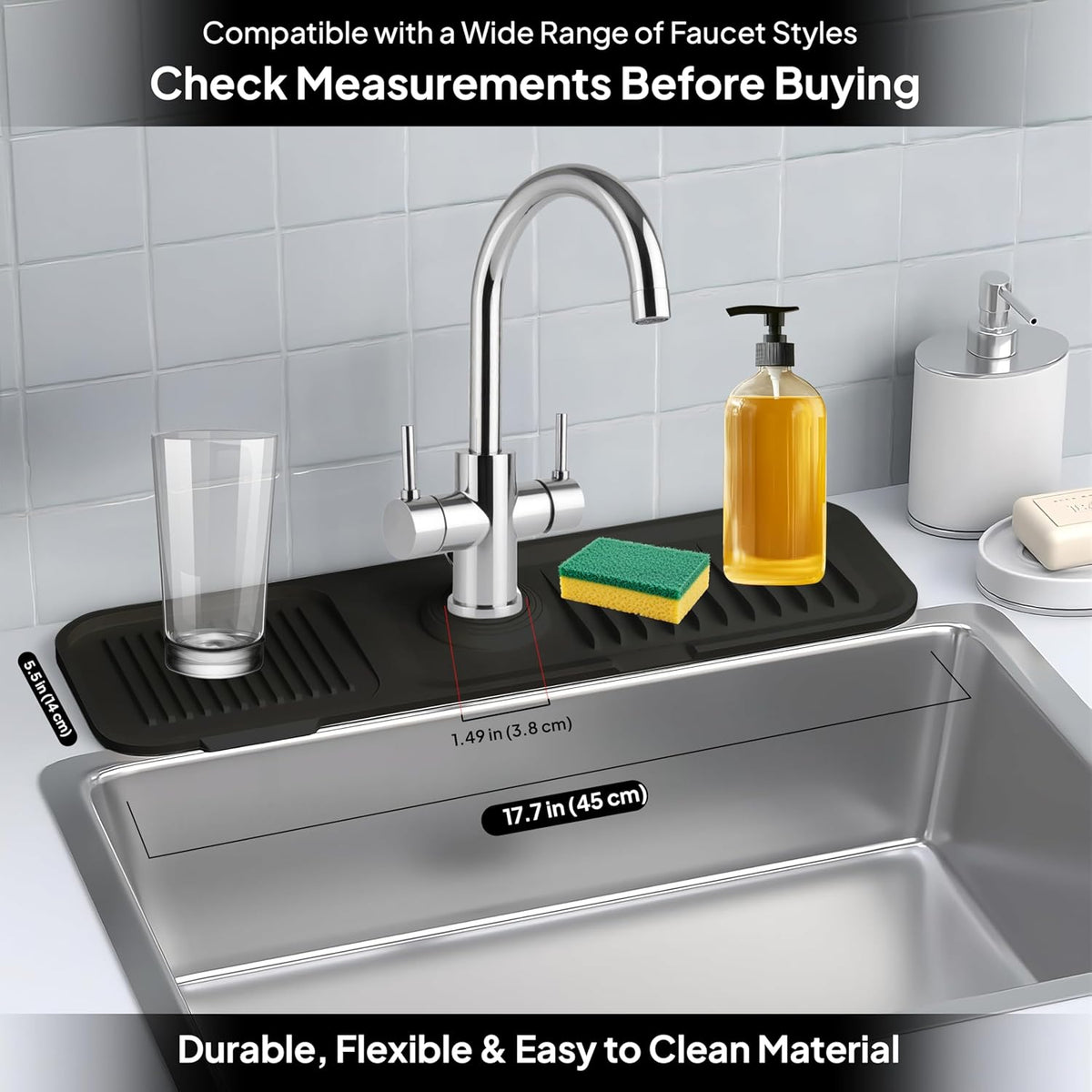 Faucet Mat for Kitchen Sink, Silicone Sink Splash Guard, Fast Drying Faucet Drip Catcher Tray, Water Splash Guard & Countertop Protector, Sink Drying Mat for Kitchen & Bathroom