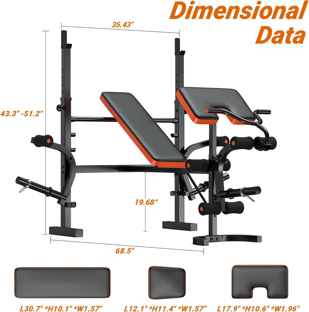 Weight Bench, 770LBS Bench Press Set with Leg Extension, 6 in 1 Olympic Weight Bench for Home Gym, Adjustable Workout Bench with Rack & Preacher Pad, Flat Incline Bench for Weight Lifting