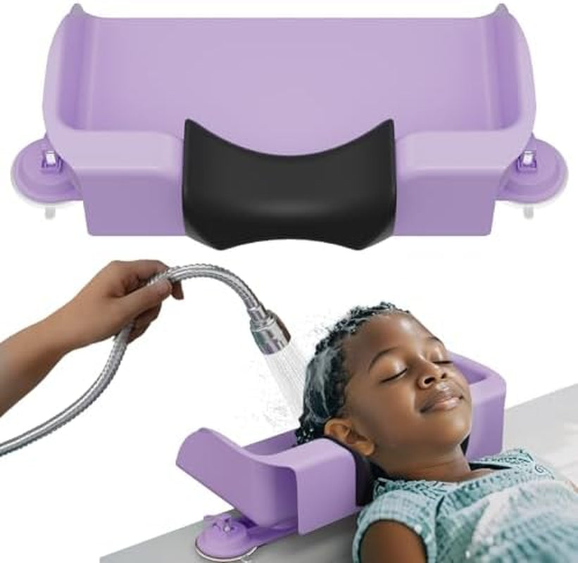 Hair Washing Station for Kids, Neck Support Shampoo Bowl for Kitchen Sink or Bathtub at Home, Portable Hair Wash Basin for Toddlers, Children, Teens, Purple, 10 Inch/ 26 Cm Wide
