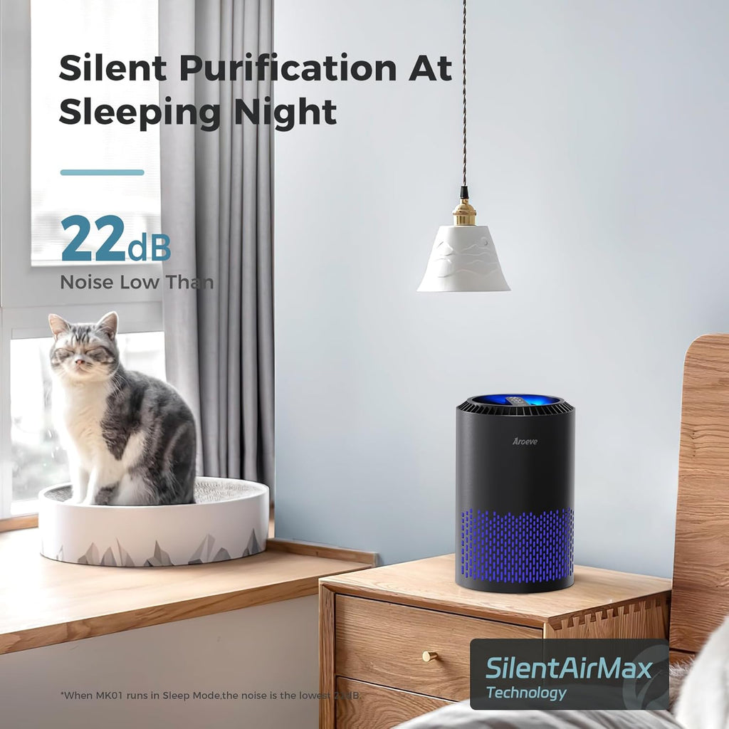 Air Purifiers for Bedroom Home, Air Purifier for Smoke Pollen Dander Hair Smell Air Cleaner with Sleep Mode Speed Control for Bedroom Office, MK01- Black(Available for California)