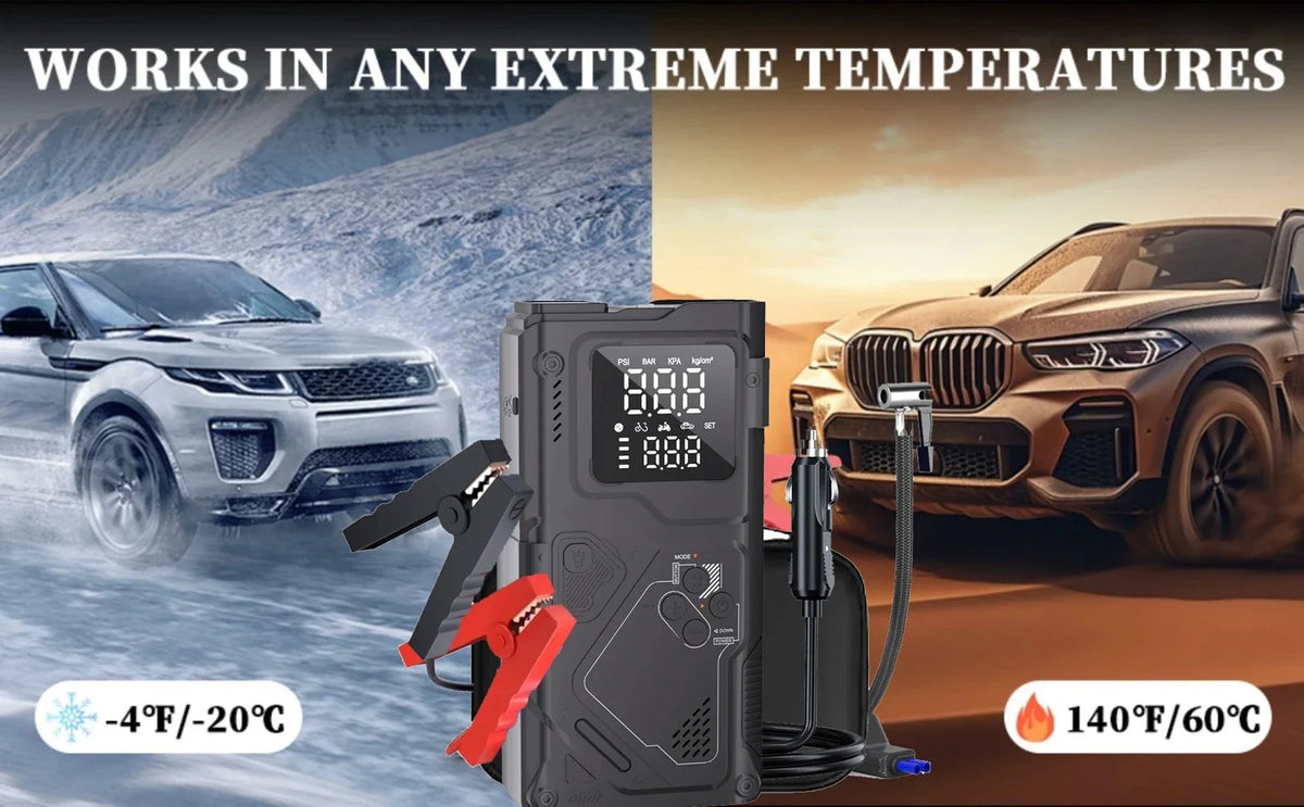 6 in 1 Jump Starter with Air Pump Peak 5000A Booster 150PSI Tire Inflator 8L Gas/4L Diesel with DC Power Cord 400LM Flashlight