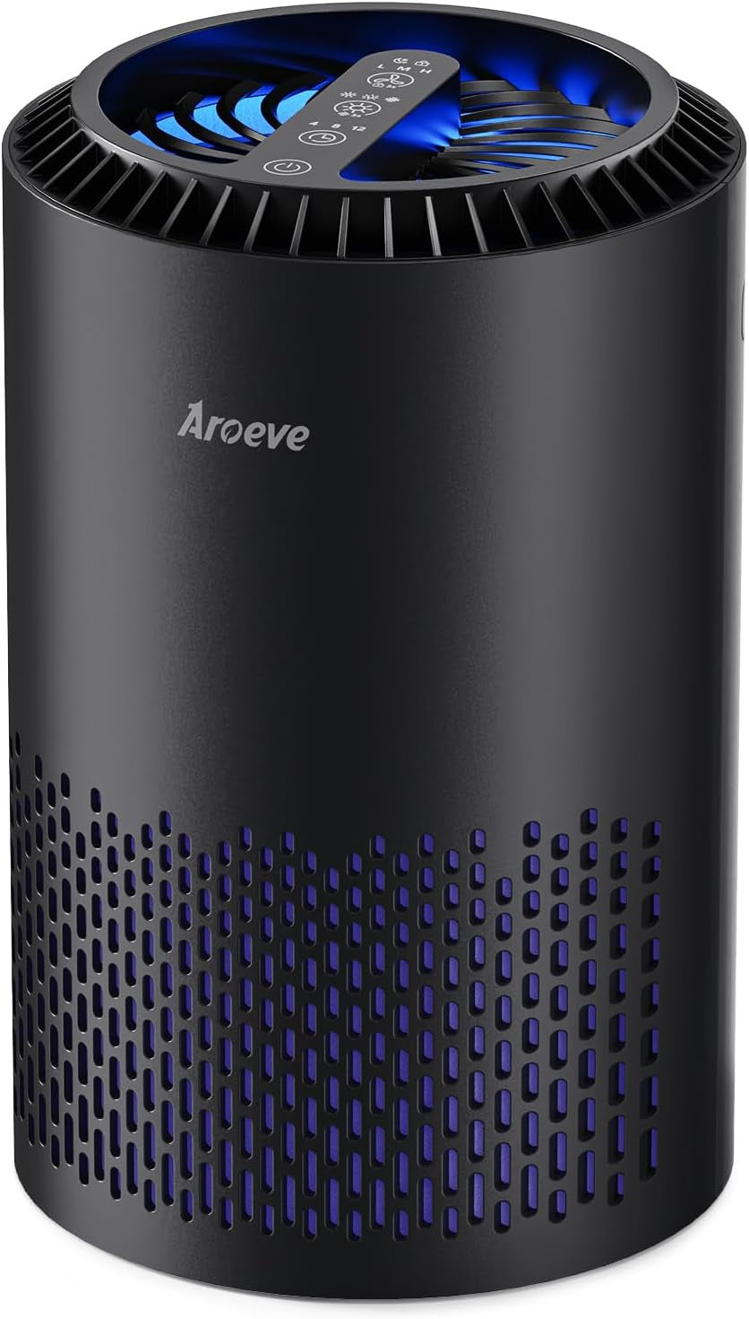 Air Purifiers for Bedroom Home, Air Purifier for Smoke Pollen Dander Hair Smell Air Cleaner with Sleep Mode Speed Control for Bedroom Office, MK01- Black(Available for California)