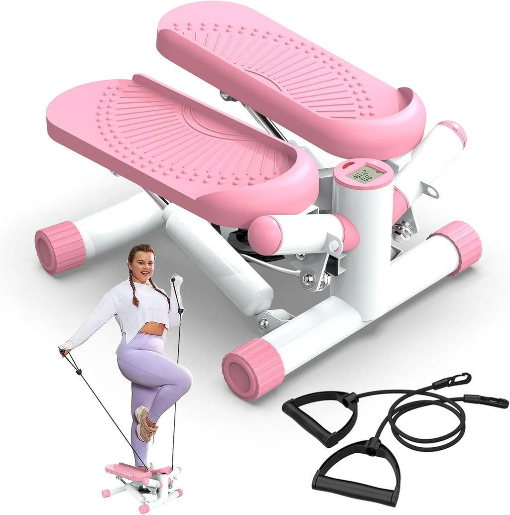 Steppers for Exercise at Home, Twist Stepper with 350LBS Loading Capacity, Mini Stepper with Resistance Bands, Hydraulic Fitness Stair Stepper for Home with LCD Monitor