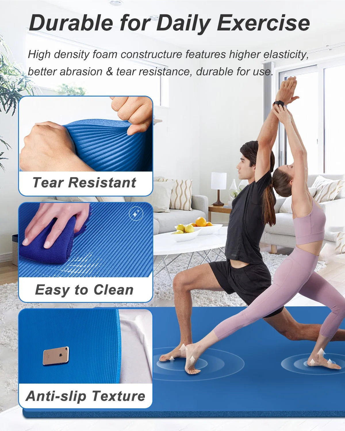 Large Yoga Mat 78X51 Inch 10Mm Thick NBR Foam Exercise Mats for Home Gym Fitness Workout, Blue