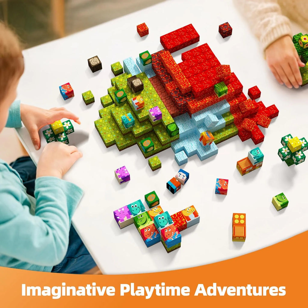 240PCS Magnetic Blocks Playset, Dinosaur STEM Educational Building Toys, Sensory Pretend Play Gift for Boys and Girls