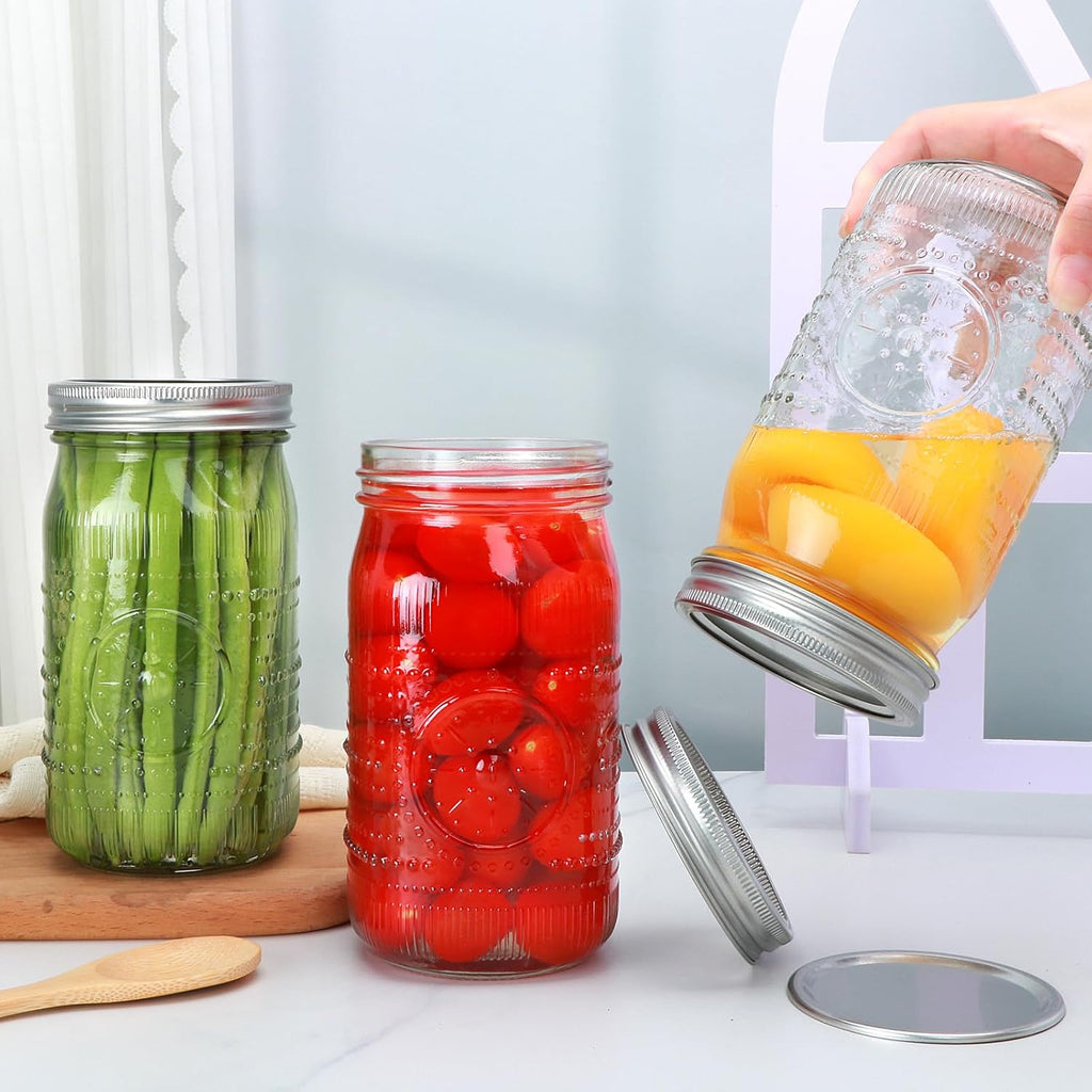 Wide Mouth Mason Jars with Lids 32Oz, 12 Pack Quart Canning Jars