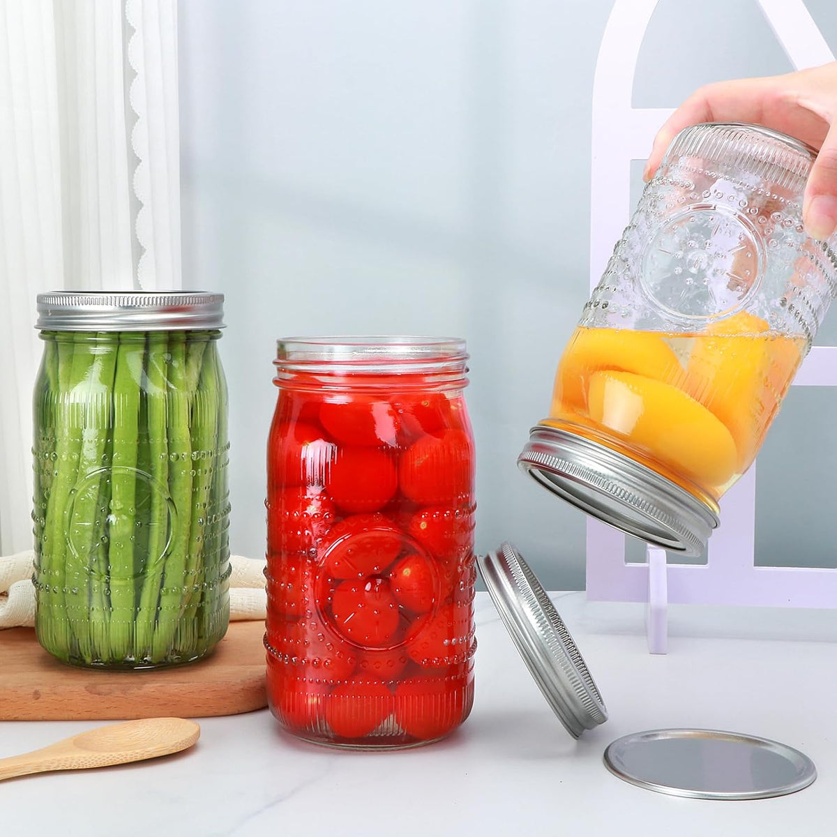 Wide Mouth Mason Jars with Lids 32Oz, 12 Pack Quart Canning Jars