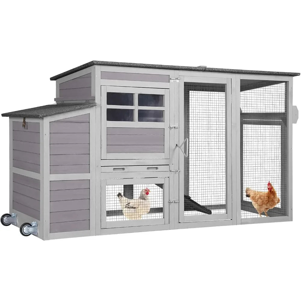 Chicken Coop Large Chicken House with Run Wooden Poultry Cage with Nesting Box, Large Opening Roof