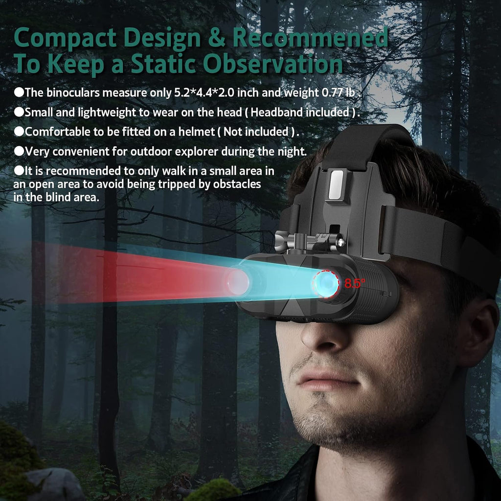 Head-Mounted Night Vision Goggles - Rechargeable Hands Free Night Vision Binoculars Goggles,1312Ft Digital Infrared Viewing for Adults,Include 32GB SD Card,8X Digital Zoom