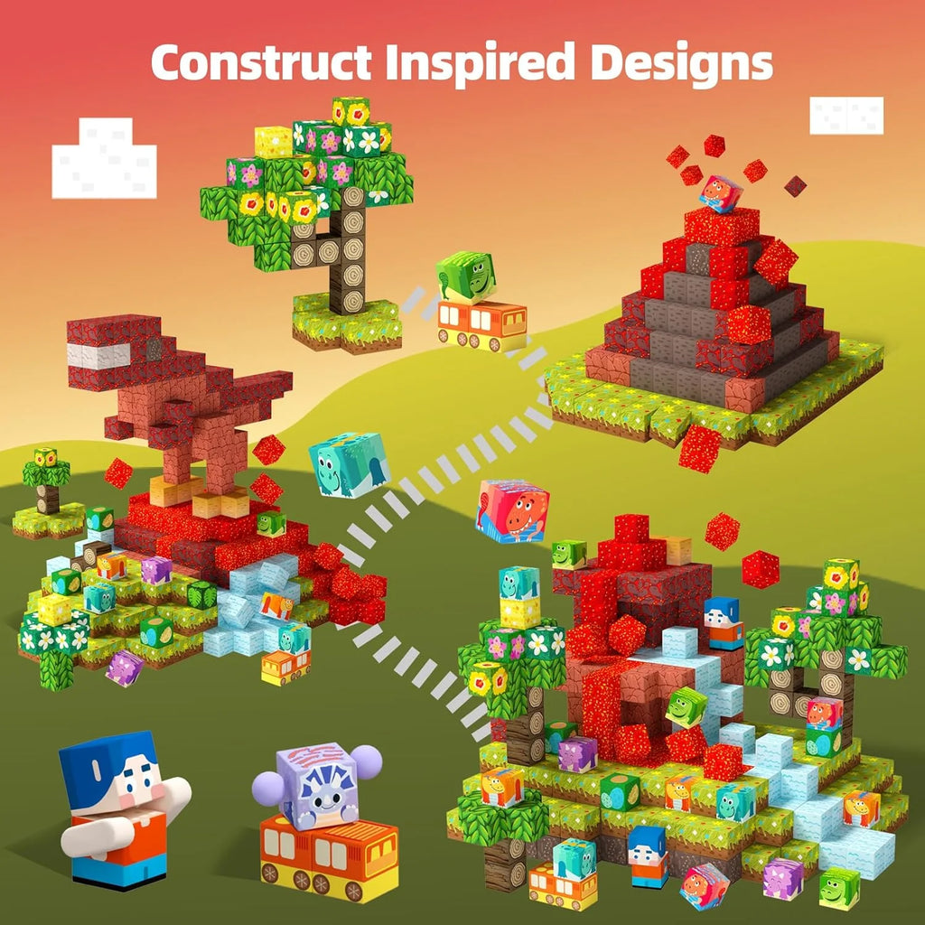 240PCS Magnetic Blocks Playset, Dinosaur STEM Educational Building Toys, Sensory Pretend Play Gift for Boys and Girls
