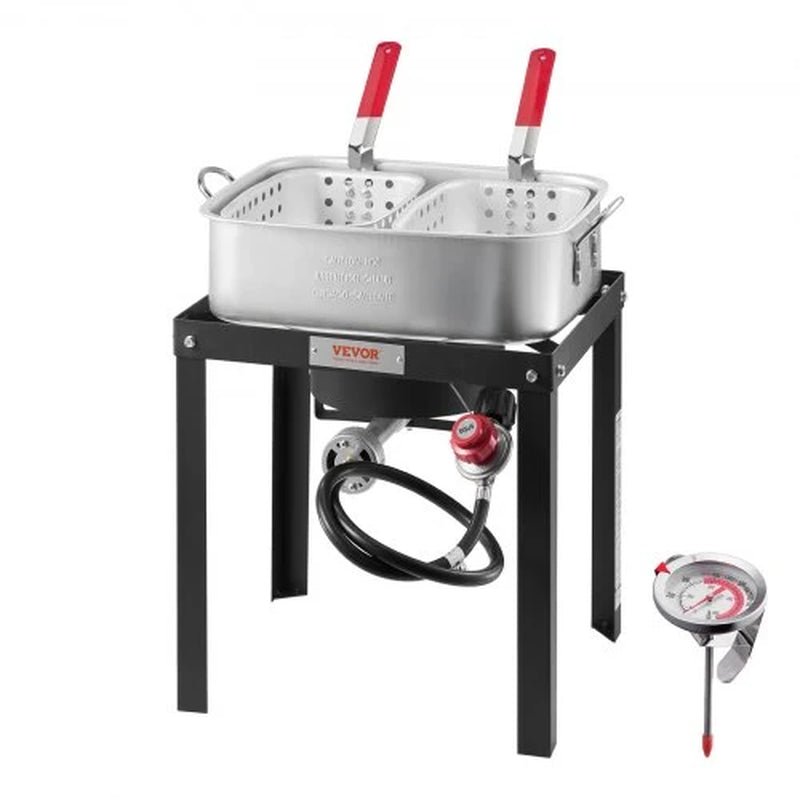 18 Qt Fish and Wing Fryer with Double Basket, Aluminum Propane Fish Fryer Kit, Outdoor Deep Fryer Seafood Pot with Thermometer and 58, 000 Btus Propane Burners, for Outdoor and Backyard Cooking