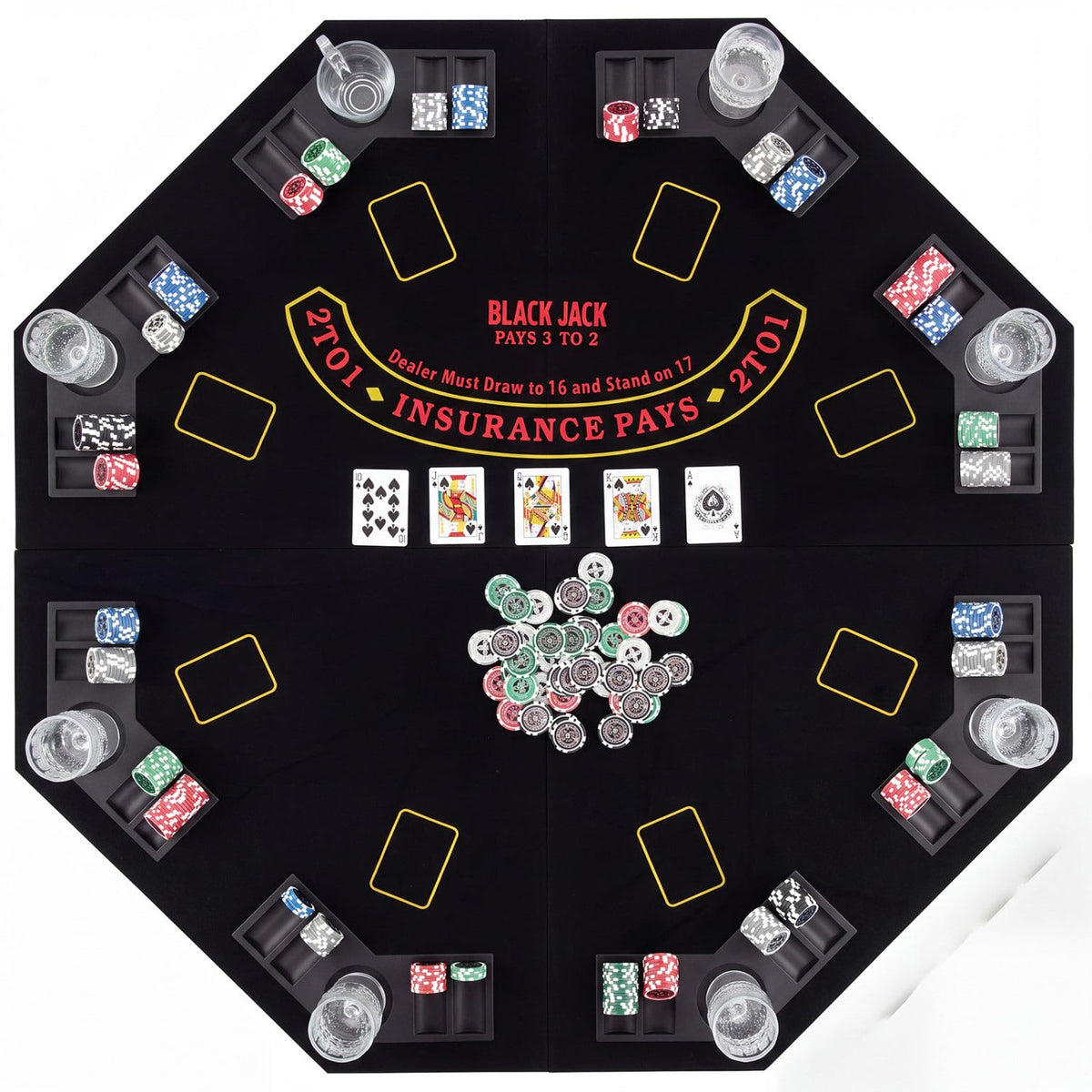 8-Player Foldable Poker Table Top with Cup Holders