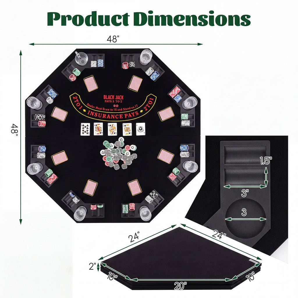 8-Player Foldable Poker Table Top with Cup Holders