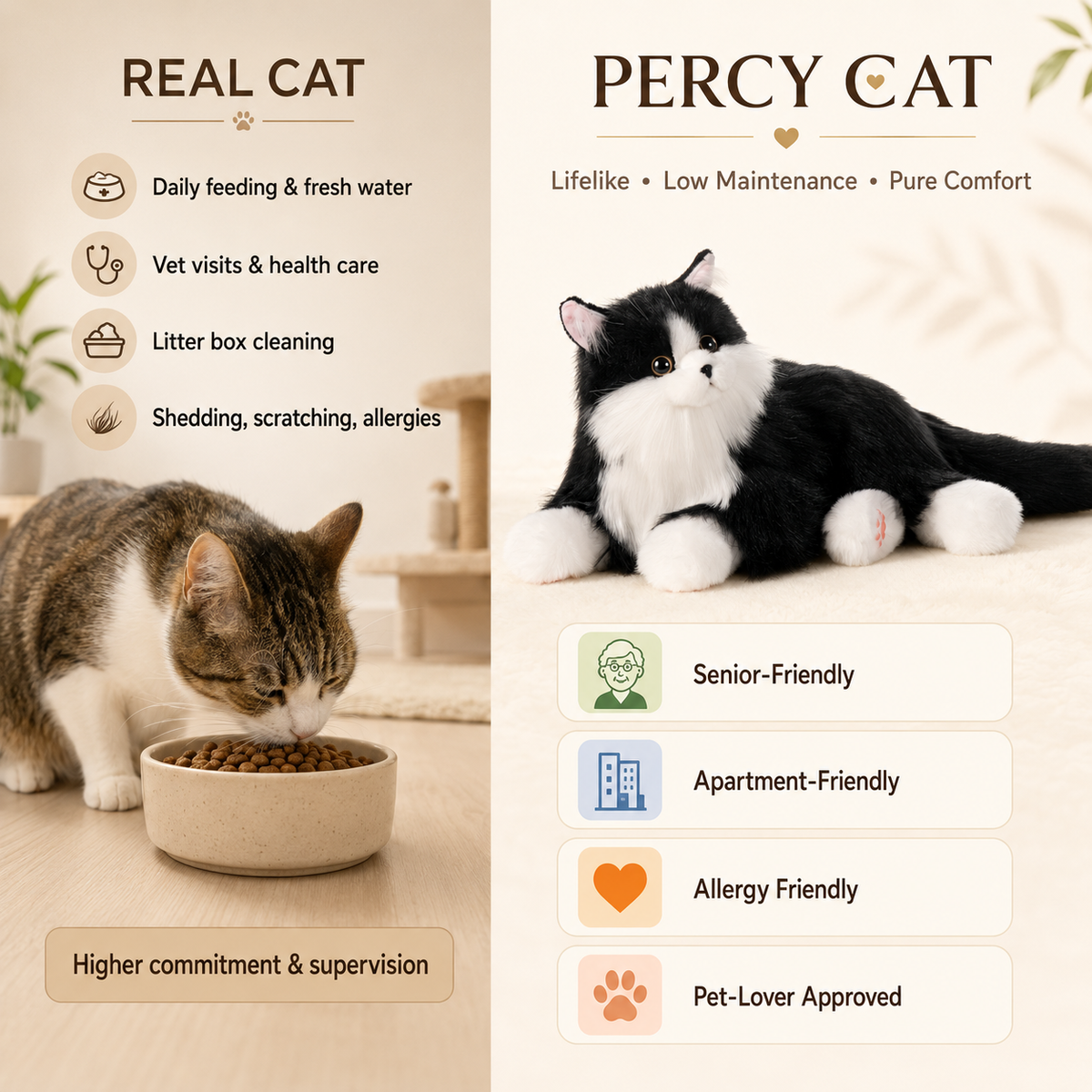 Percy Essential – Lifelike Interactive Robot Cat Companion for Seniors