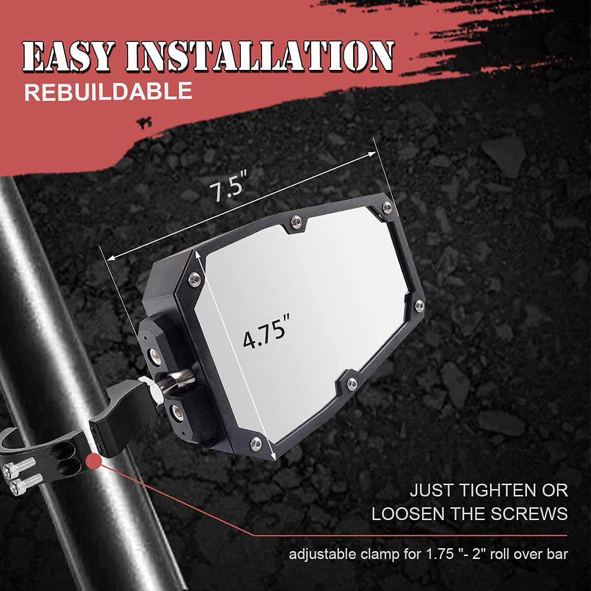 UTV Side Mirrors with Light for 1.75" - 2" round Tube Roll Bar