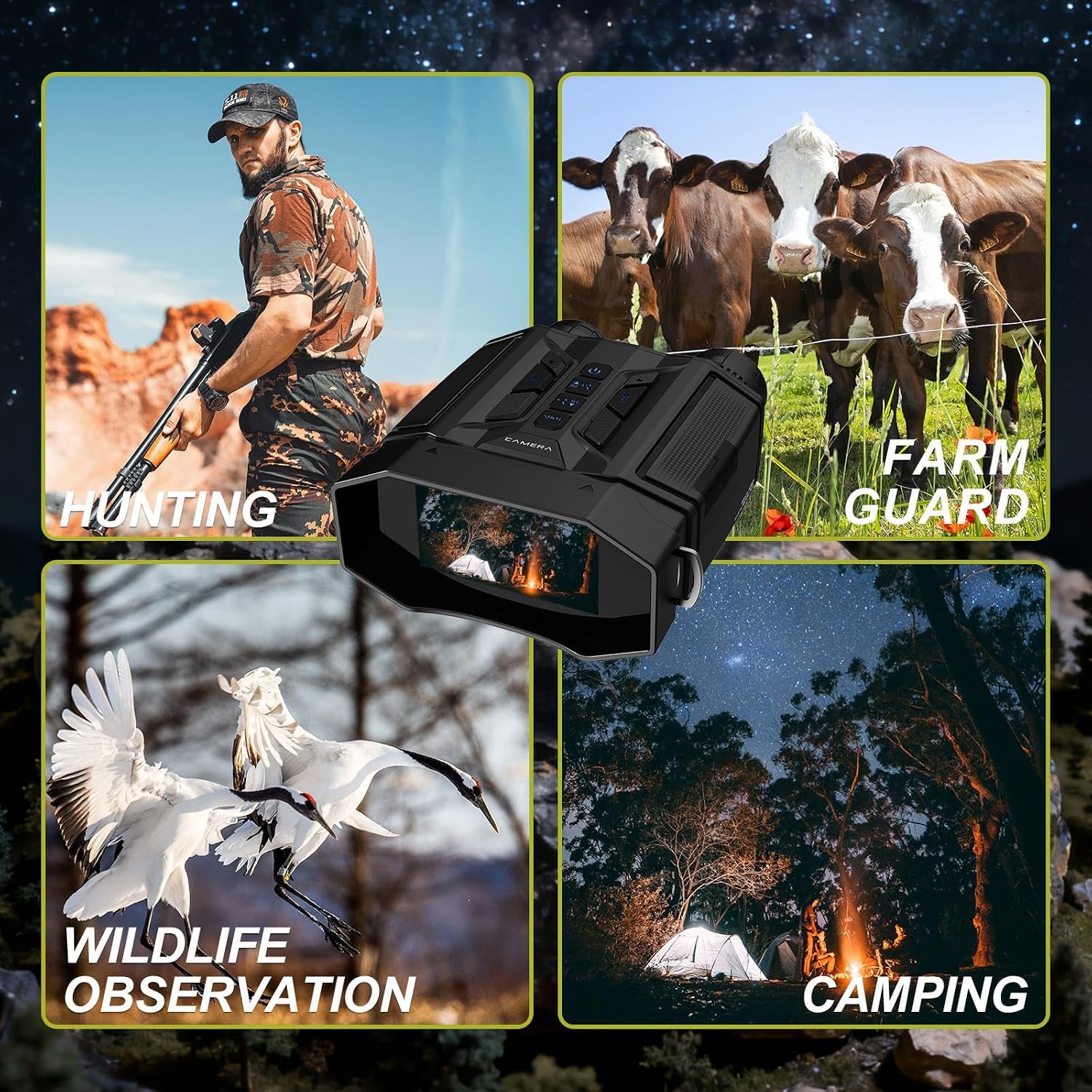 Night Vision Goggles 8X Digital Zoom, 300M Night Vision Binoculars with 7-Level IR, 32GB Card & LED Flashlight, Gifts for Men, Dad, Husband, Boyfriend for Camping and Birdwatching