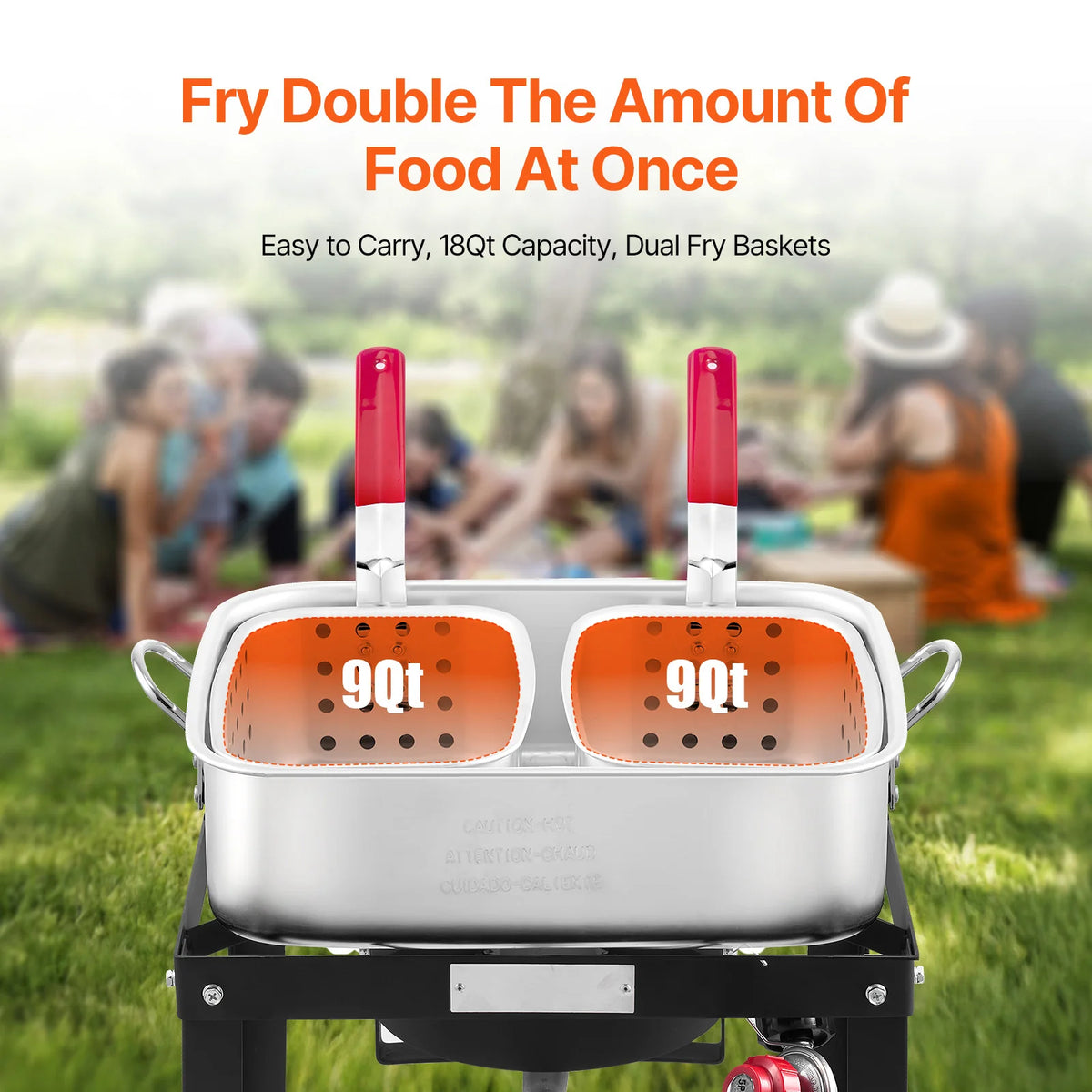18 Qt Fish and Wing Fryer with Double Basket, Aluminum Propane Fish Fryer Kit, Outdoor Deep Fryer Seafood Pot with Thermometer and 58, 000 Btus Propane Burners, for Outdoor and Backyard Cooking
