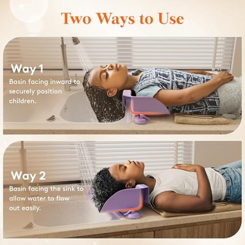 Hair Washing Station for Kids, Neck Support Shampoo Bowl for Kitchen Sink or Bathtub at Home, Portable Hair Wash Basin for Toddlers, Children, Teens, Purple, 10 Inch/ 26 Cm Wide