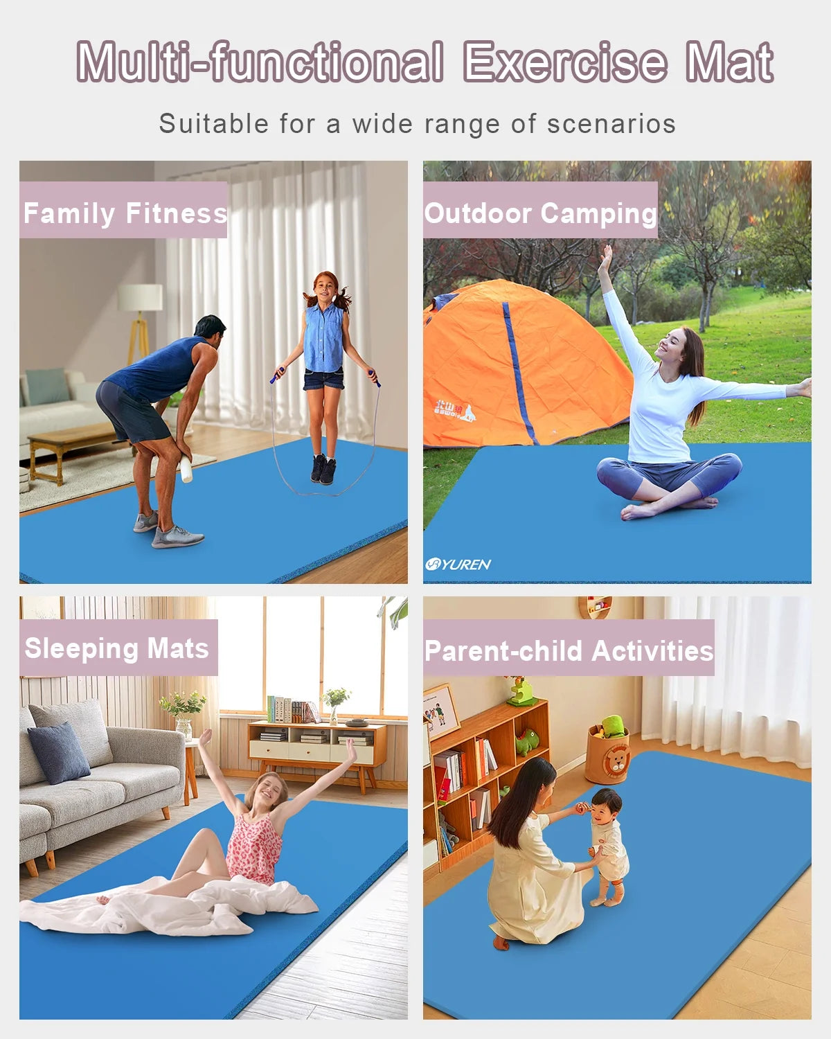 Large Yoga Mat 78X51 Inch 10Mm Thick NBR Foam Exercise Mats for Home Gym Fitness Workout, Blue