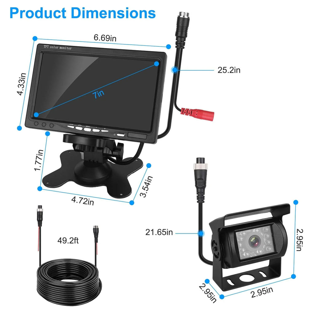 1Pc 7In Screen Backup Camera System Vehicle Rear View Monitor Kit IP67 Waterproof Car Parking Reverse System with Night Vision for Car Trunk Van SUV