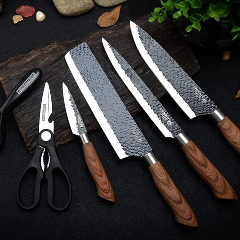 6 PCS Kitchen Knife Sets, Steel Kitchen Knives Set Tools Forged Kitchen Knife Scissors Ceramic Peeler Chef Slicer Knife Gift Case