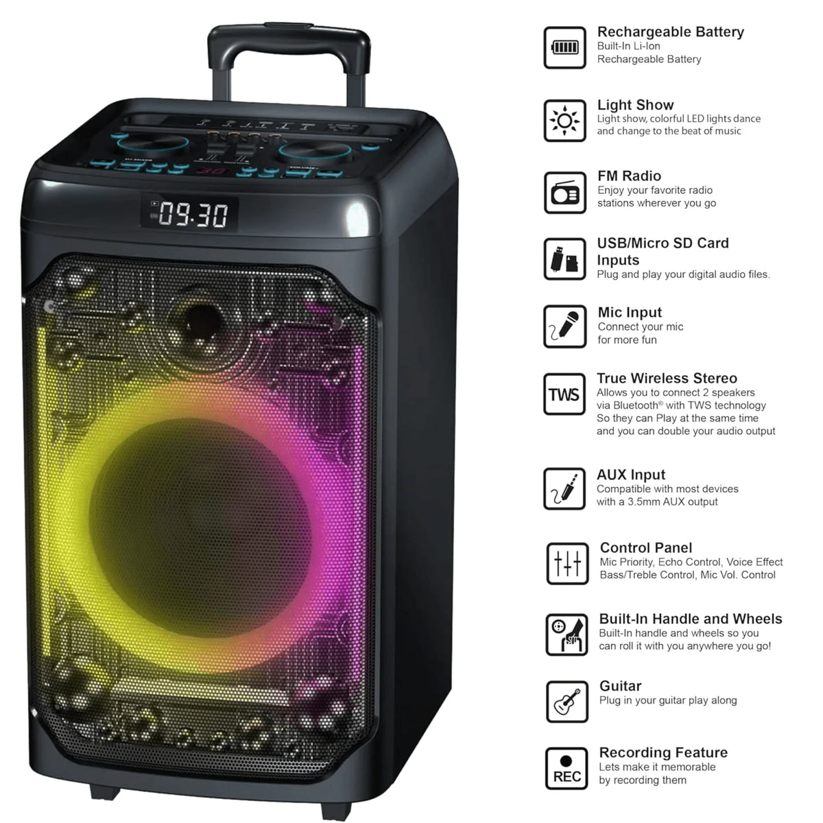 IQ Sound CYBER FLEX12 12-Inch Portable Bluetooth Party Speaker
