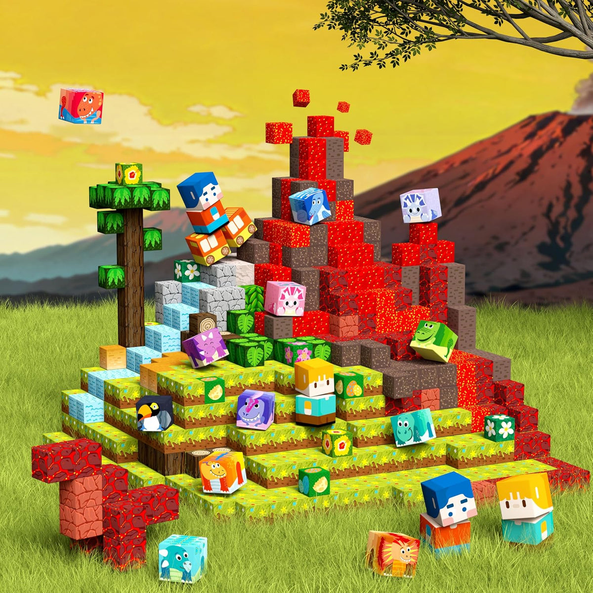 240PCS Magnetic Blocks Playset, Dinosaur STEM Educational Building Toys, Sensory Pretend Play Gift for Boys and Girls