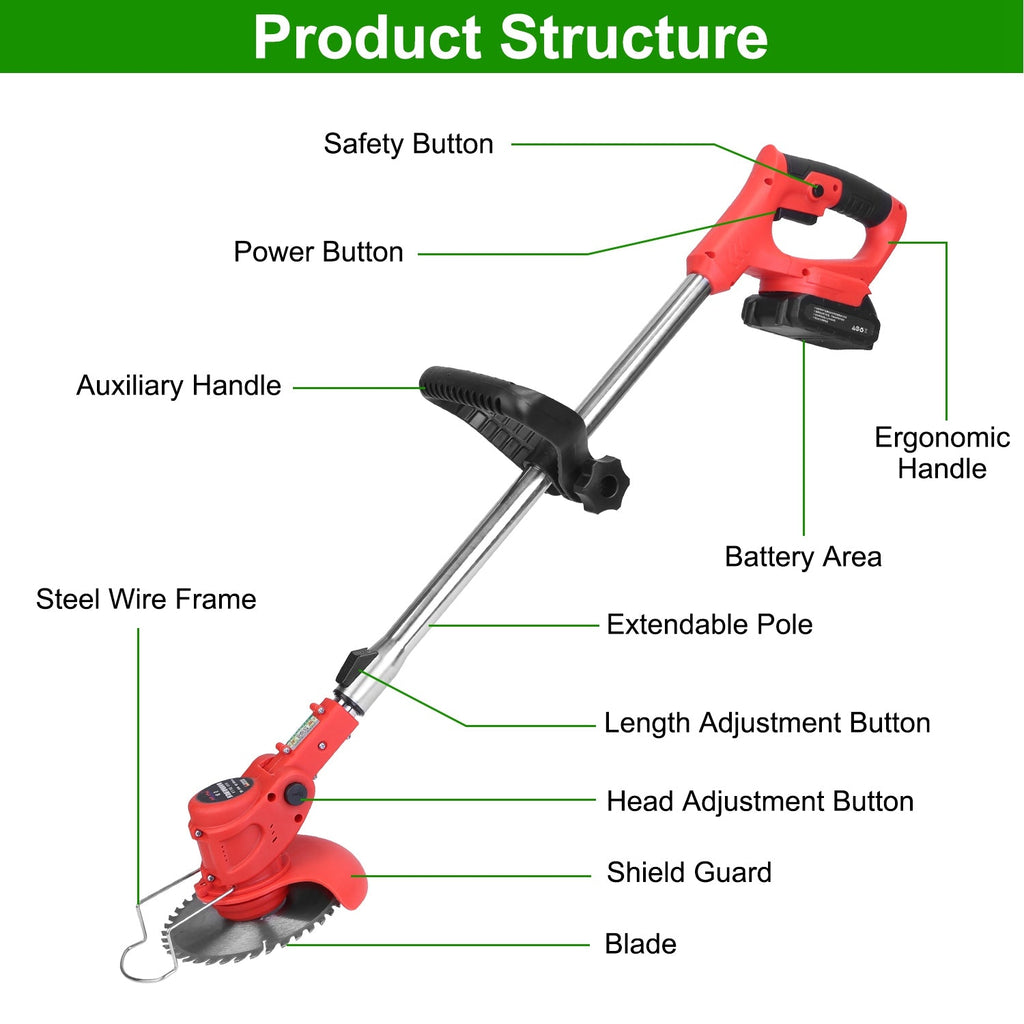1Set Electric Cordless Grass Trimmer with 2 Alloy Saw Blades 2 Alloy Blades 10 Plastic Blades 2 Rechargeable Batteries Goggles Gloves Auxiliary Handle Fedex Shipping