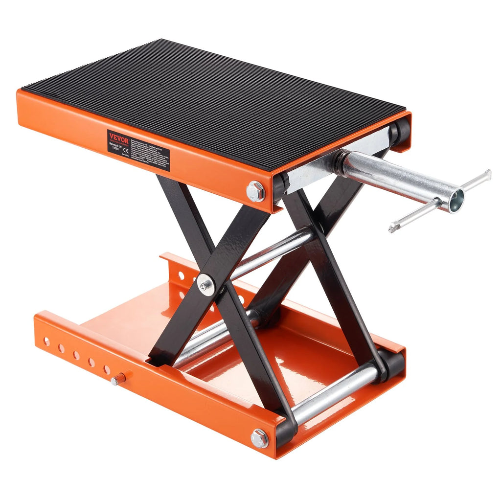 VEVOR Motorcycle Lift, 1100 LBS Motorcycle Scissor Lift Jack with Wide Deck & Safety Pin, 3.7-13.8 Center Hoist Crank Stand, Steel Scissor Jack for Street Bikes, Cruiser Bikes, Touring Motorcycles