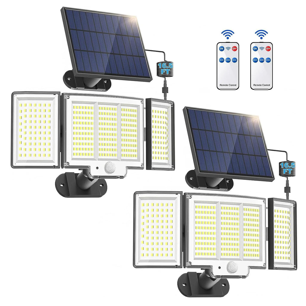 1,2 Pack Solar Lights Outdoor 348 LED Motion Sensor Lights with Remote Control 3 Head Waterproof