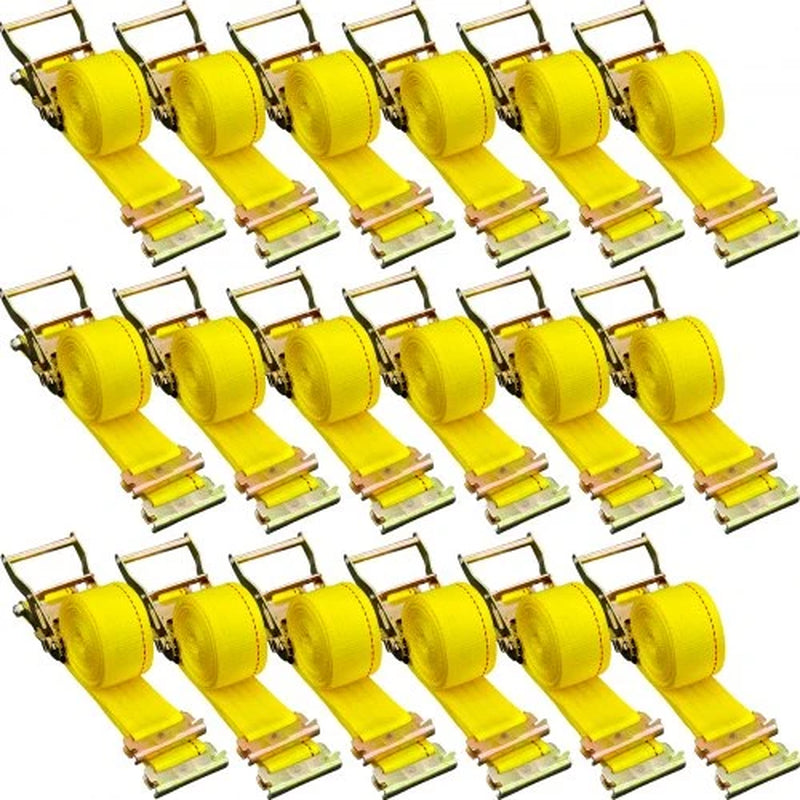 E Track Ratchet Strap, 18PCS 2\ X 15\' E-Track Straps 4400 LBS Breaking Strength, with Polyester Webbing & Spring Fitting & Ratchets, Durable Tie-Downs for Motorcycles, Tire, Trailer Loads
