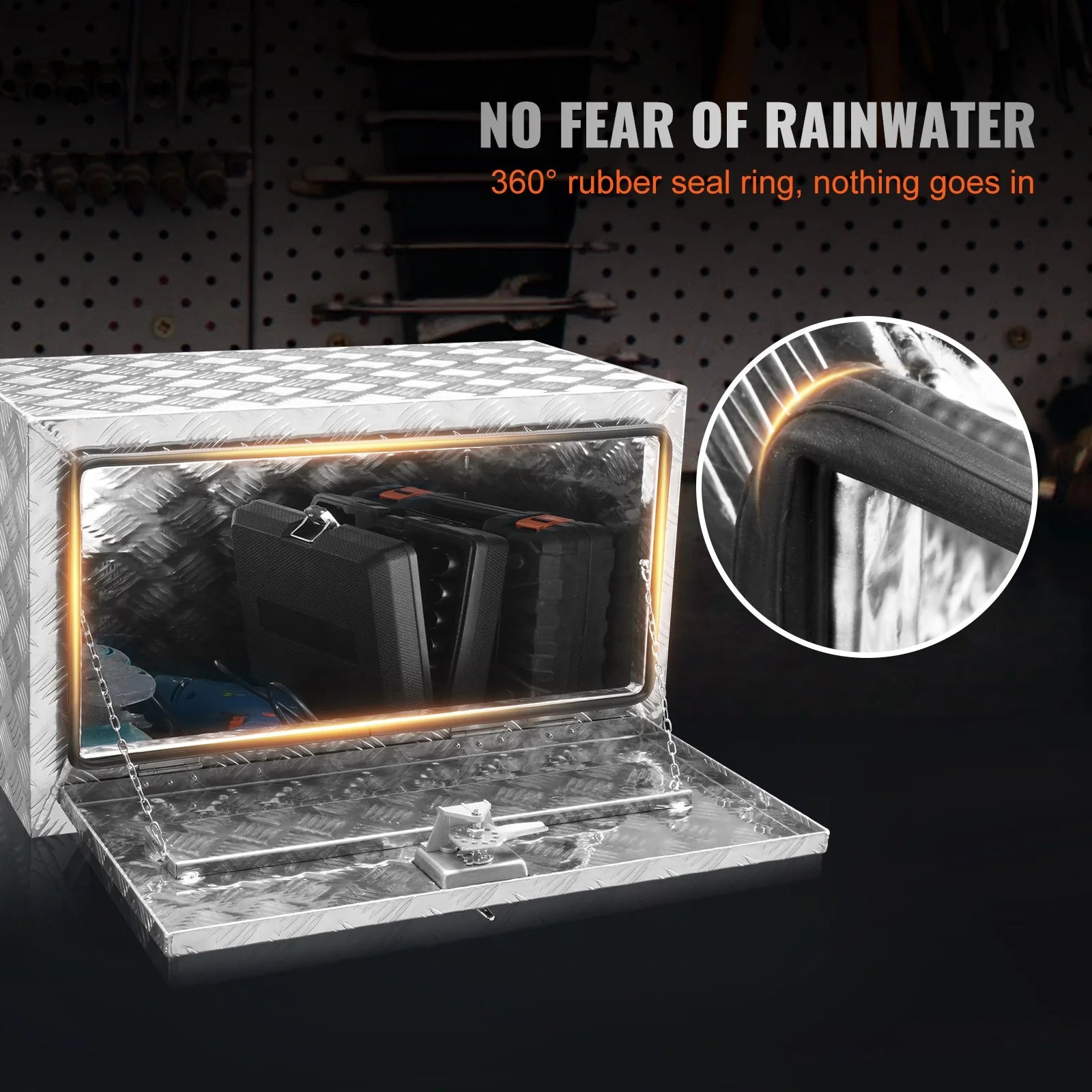 VEVOR Underbody Truck Box, 30¡_14¡_16 Pickup Storage Box, Heavy Duty Aluminum Diamond Plate Tool Box with Lock and Keys, Waterproof Trailer Storage Box with T-Handle Latch for Truck, Van, Trailer
