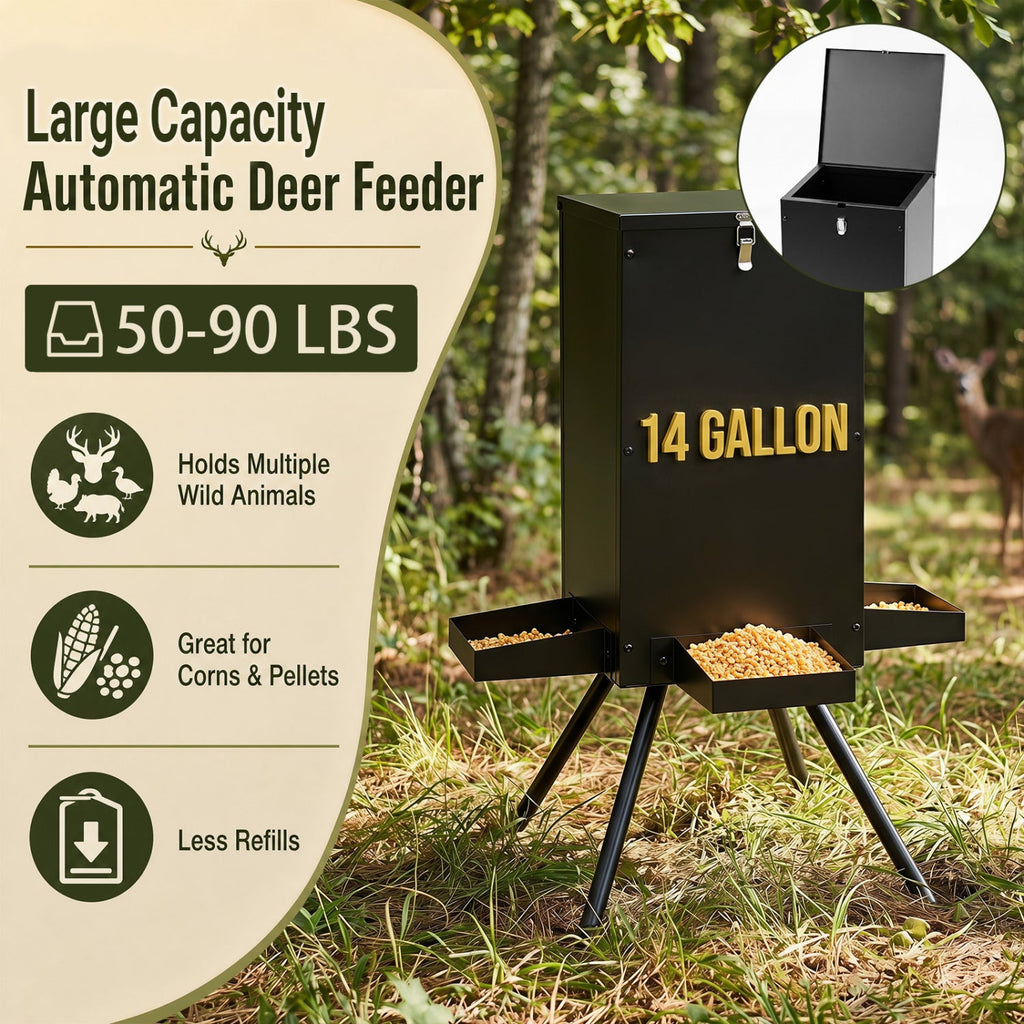 90LB Gravity Deer Feeder with 4 Feeding Trays and Stand