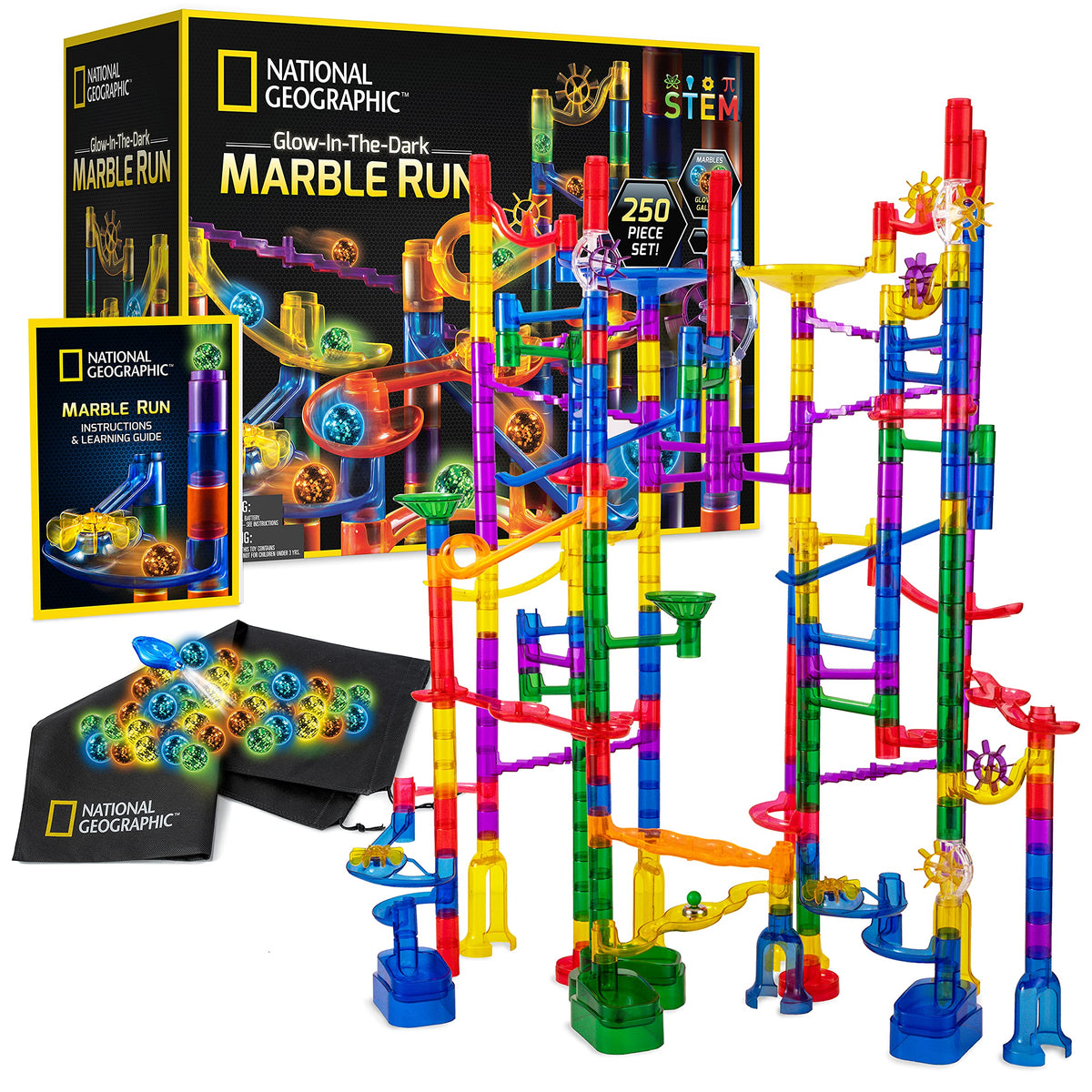 Glow In The Dark 250 Piece Marble Run –  Construction Set