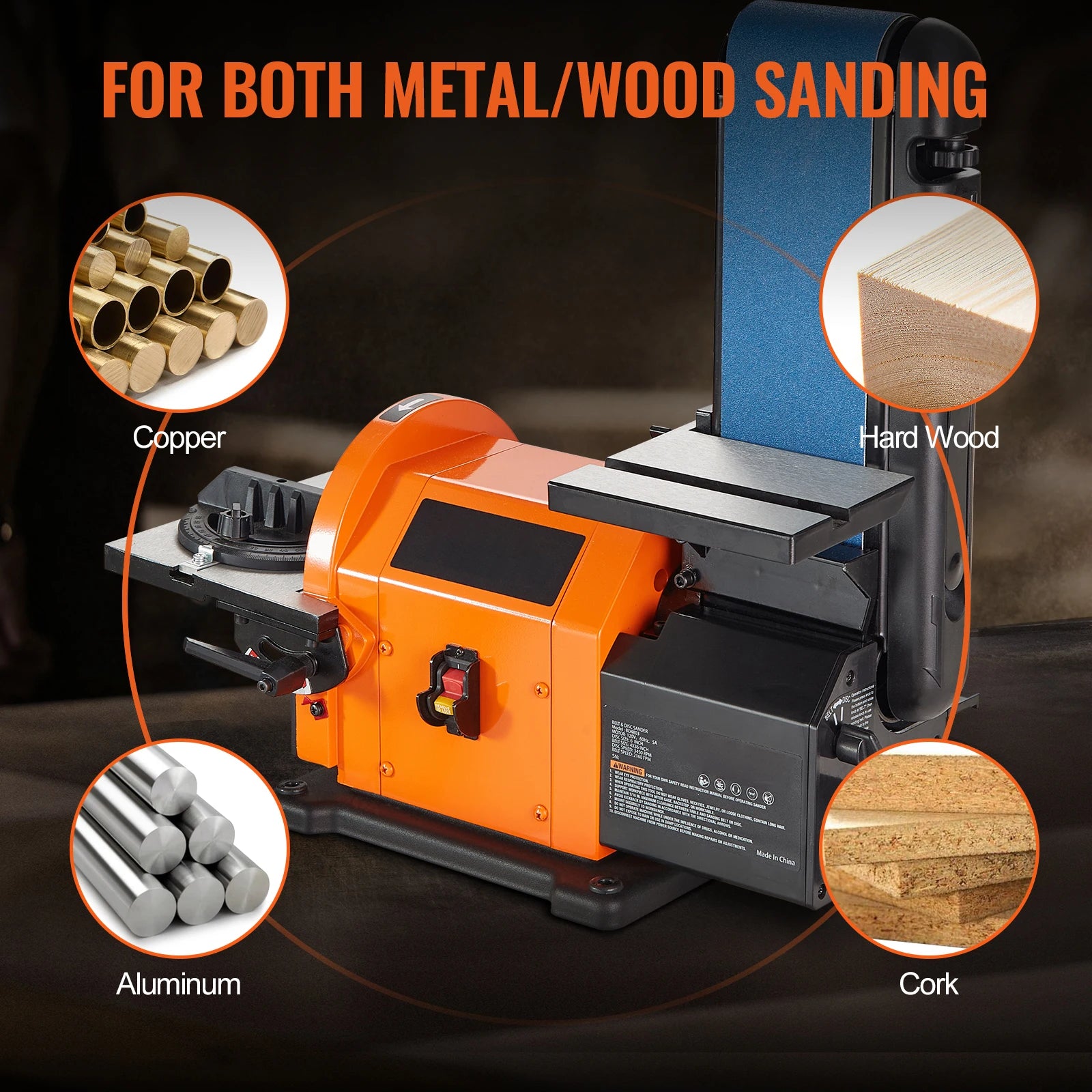 Belt Disc Sander Combo with 5A/4.3A/2.5A Induction Motor Belt Sanding Machine Woodworking Deburring Grinder Combo Bench